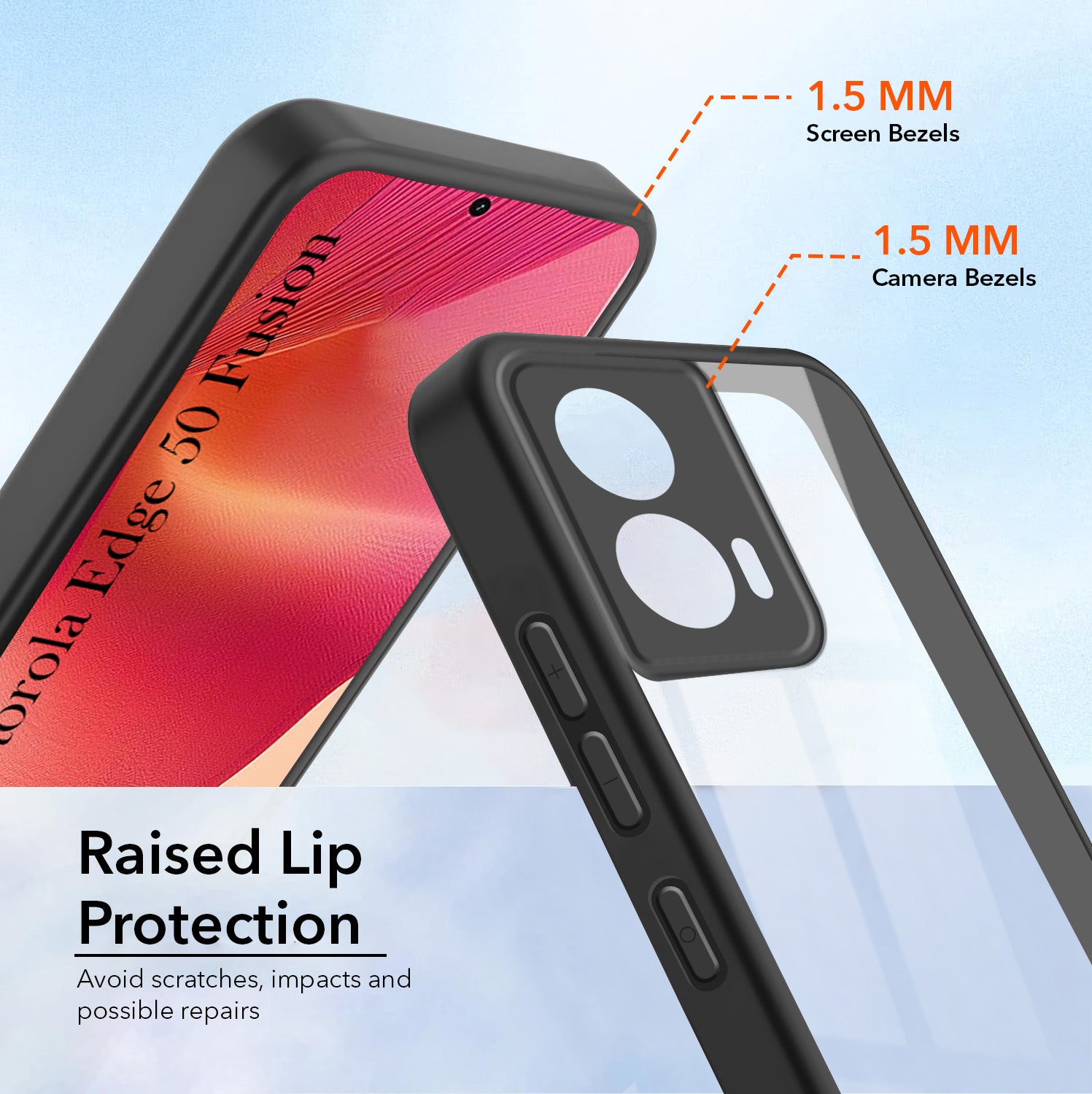 For Motorola Moto Edge 50 Fusion Combo with Back Cover and 9H Tempered Glass (Lifetime Anti-Yellow | Crystal Clear Shockproof | Oleophobic Coating Screen Glass)