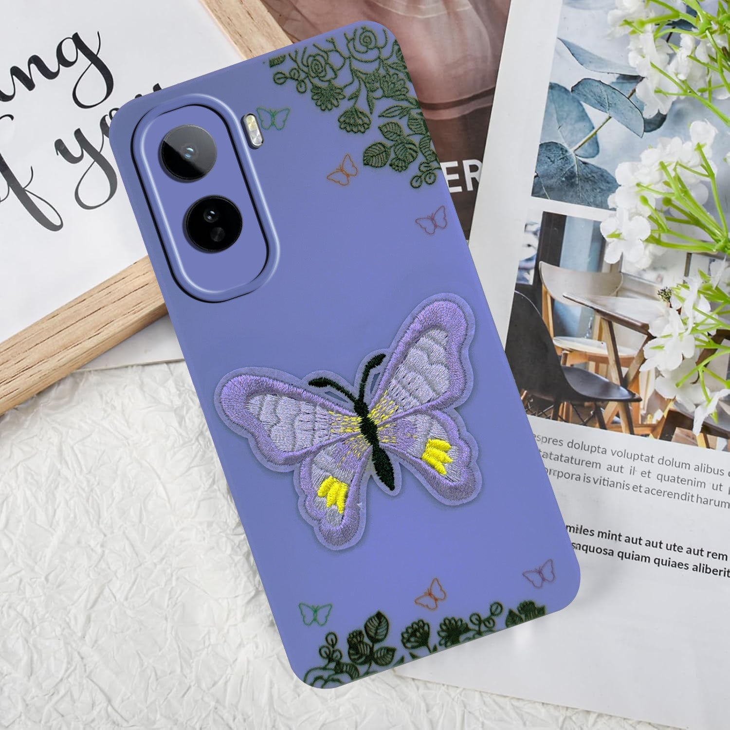 For Vivo T5 Pro 5G Back Cover Case (Soft Butterfly Embroidery | Women Teen Girls | Camera Protection| Matte Silicone)