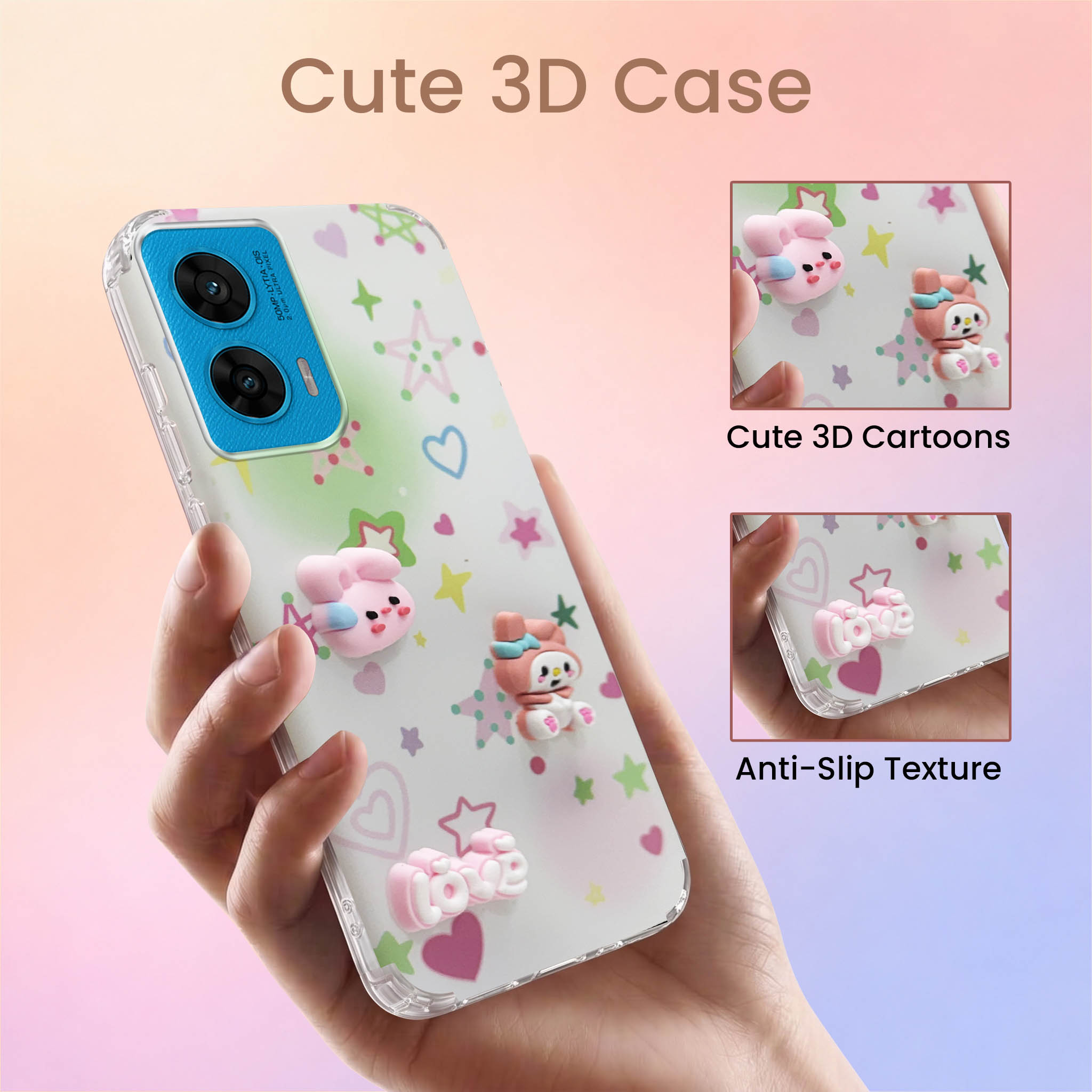 For Motorola Moto G96 Back Cover Case (3D Cute Cartoons | Hard Back Side Soft | Matte Premium Finish | HD Printing)