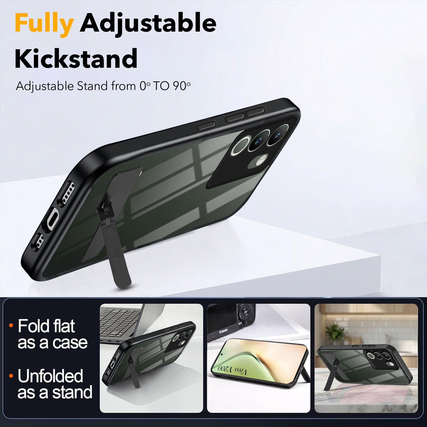For Vivo Y200 Back Cover Case (Built-in Stand | Lifetime Anti Yellow | Kickstand Shockproof | Camera Protection | MagSafe Compatible)