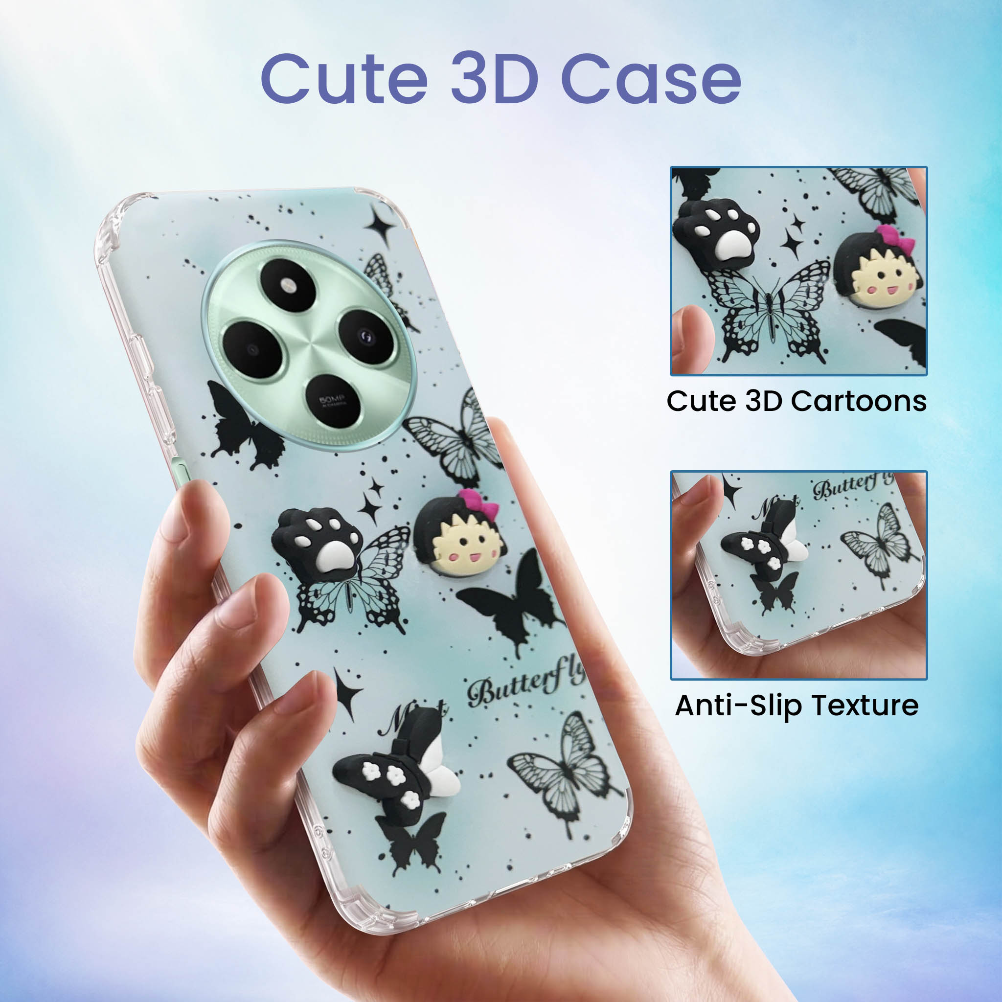 For Poco C75 | Poco M7 Back Cover Case (3D Cute Cartoons | Hard Back Side Soft | Matte Premium Finish | HD Printing)