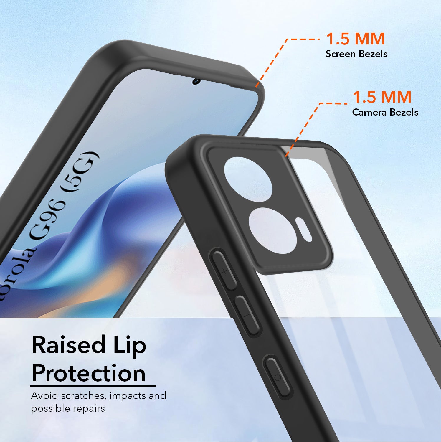 For Motorola Moto G96 Combo with Back Cover and 9H Tempered Glass (Lifetime Anti-Yellow | Crystal Clear Shockproof | Oleophobic Coating Screen Glass)
