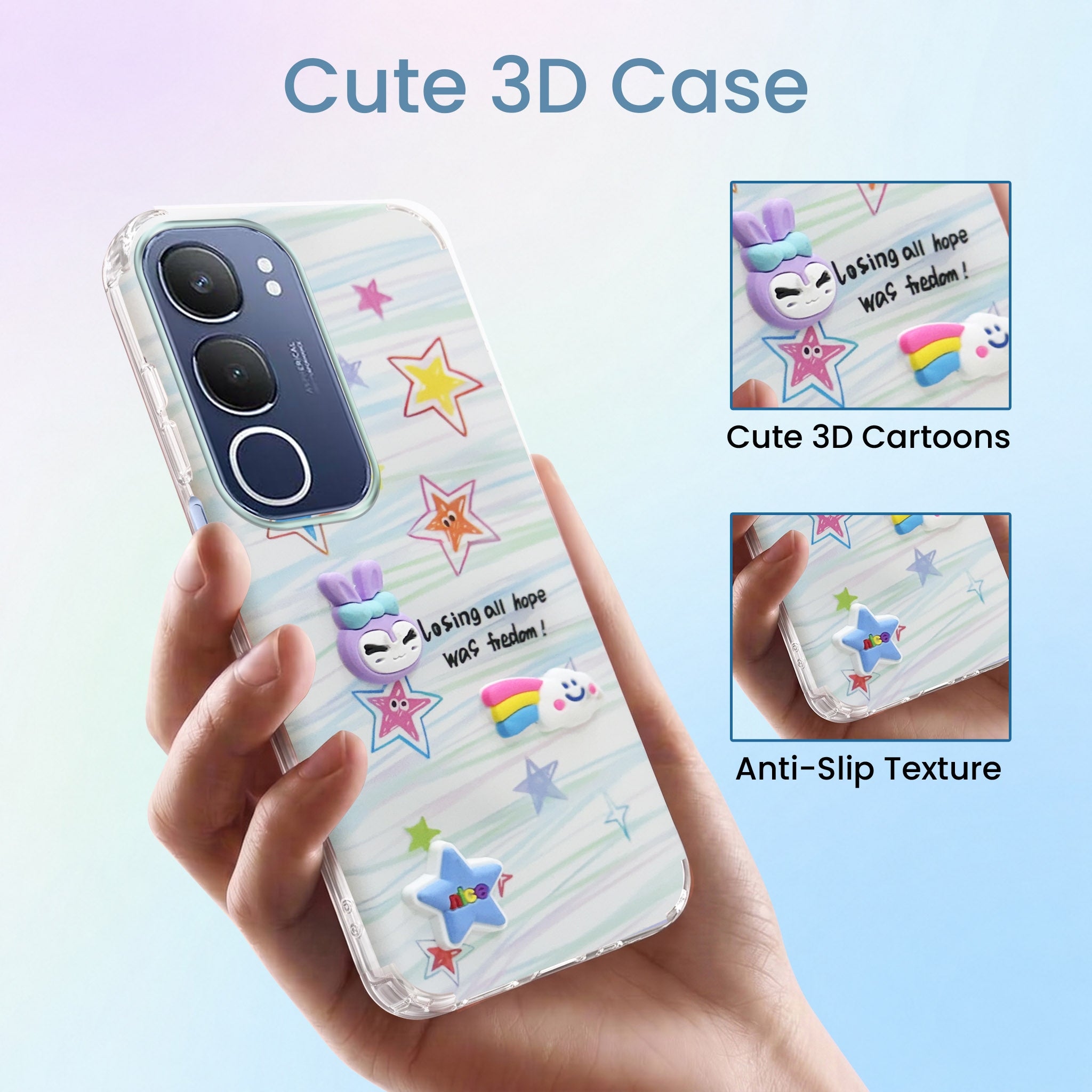 For Vivo Y29 Back Cover Case (3D Cute Cartoons | Hard Back Side Soft | Matte Premium Finish | HD Printing)