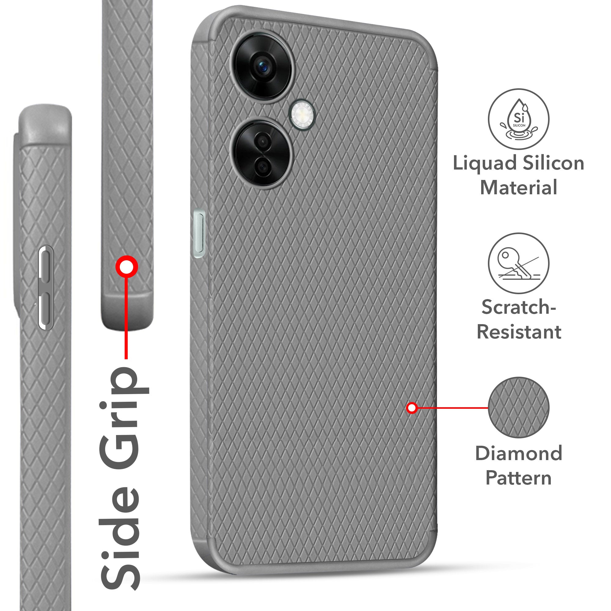 For OnePlus Nord CE 3 Lite Back Cover Case (Liquid Silicone | Side Grip | Camera Protection)