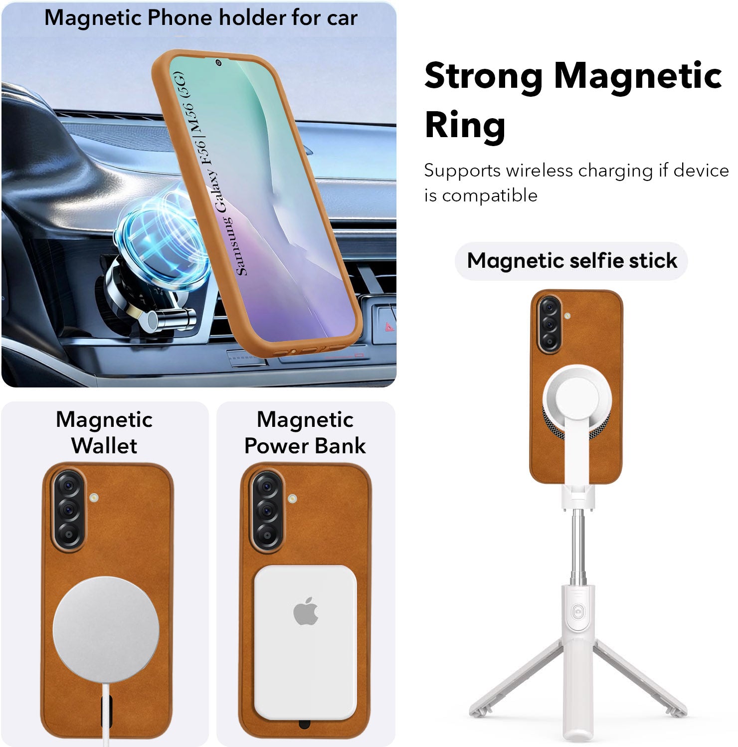 For Samsung Galaxy M56 | Samsung Galaxy F56 Back Cover Case Leather Finish (MagSafe Compatible Wireless Charging | Soft Touch | Camera Bump Protection)