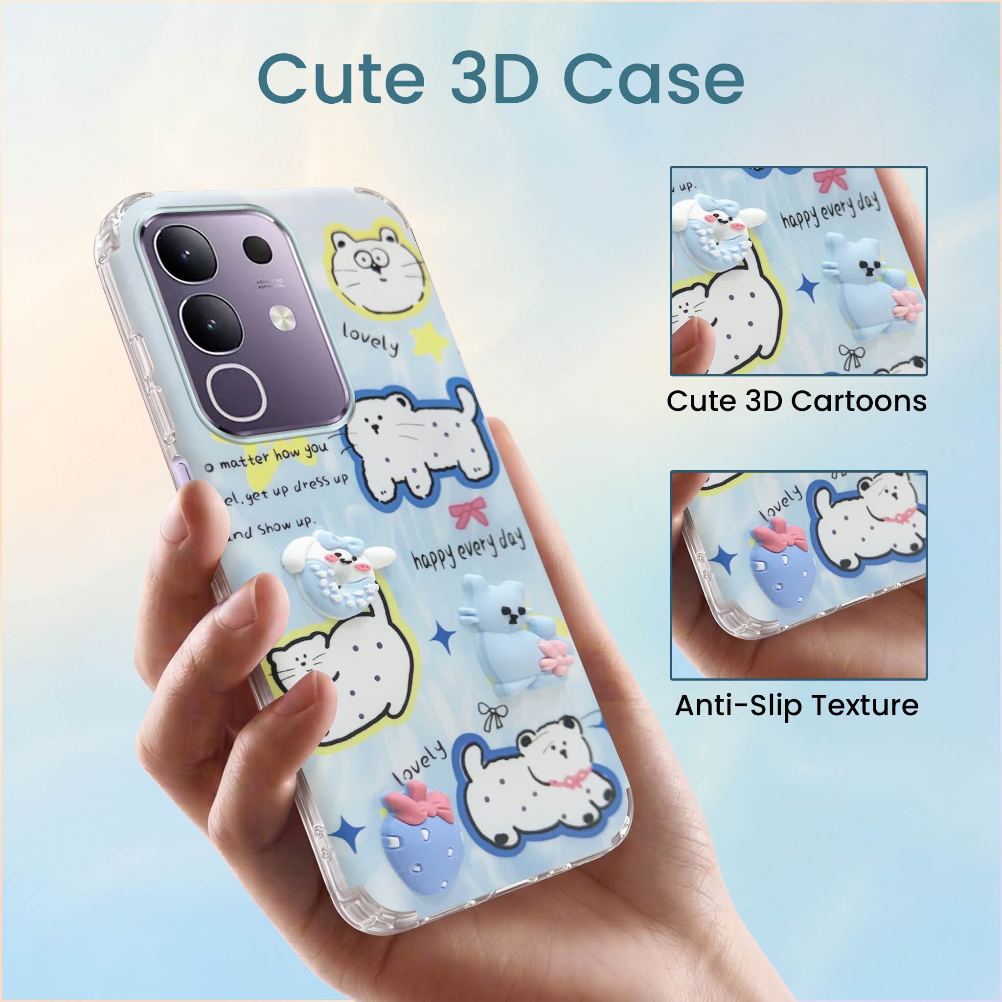 For Vivo T4x | Vivo Y31 Pro Back Cover Case (3D Cute Cartoons | Hard Back Side Soft | Matte Premium Finish | HD Printing)