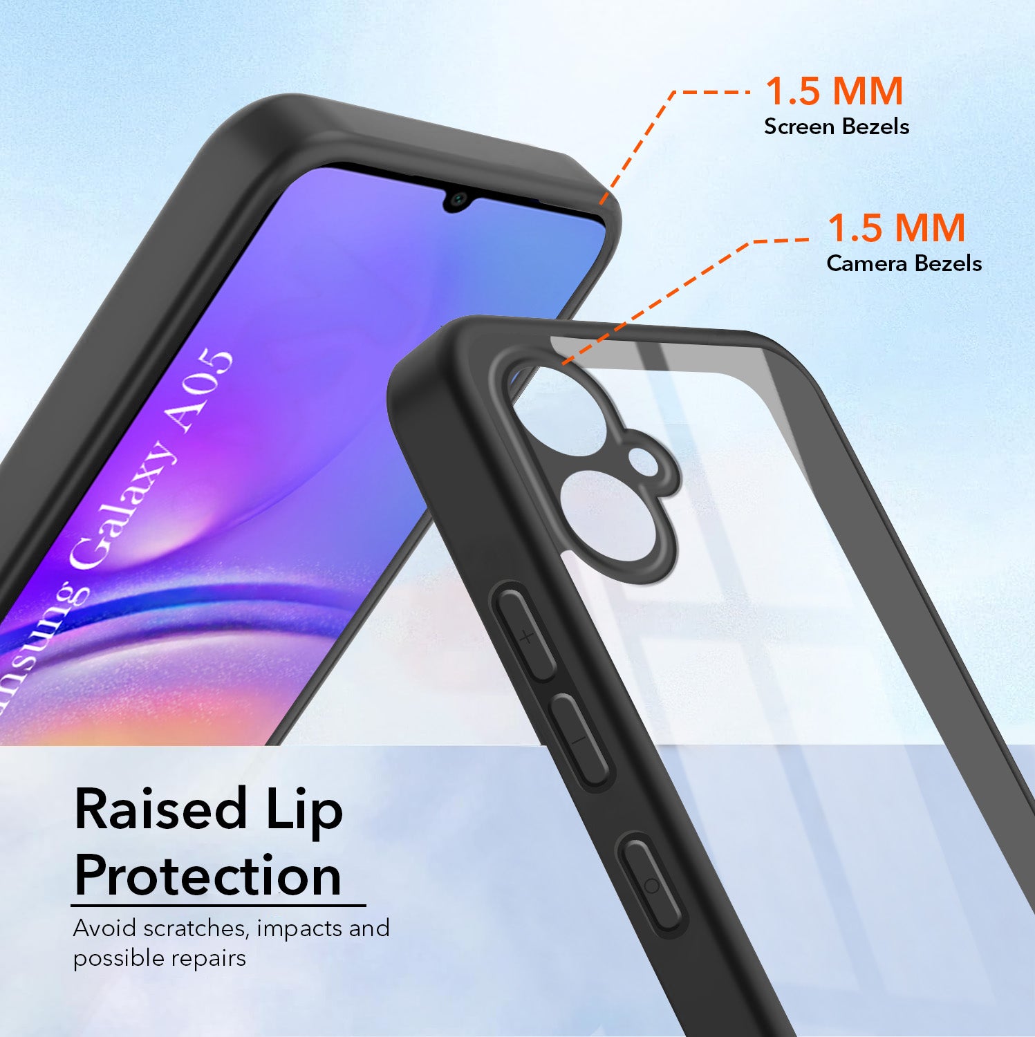 For Samsung Galaxy A05 Combo with Back Cover and 9H Tempered Glass (Lifetime Anti-Yellow | Crystal Clear Shockproof | Oleophobic Coating Screen Glass)