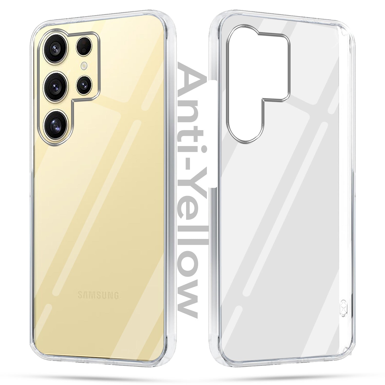 For Samsung Galaxy S24 Ultra Combo with Back Cover and 9H Tempered Glass (Lifetime Anti-Yellow | Sleek Hard Crystal | Oleophobic Coating Screen Glass)