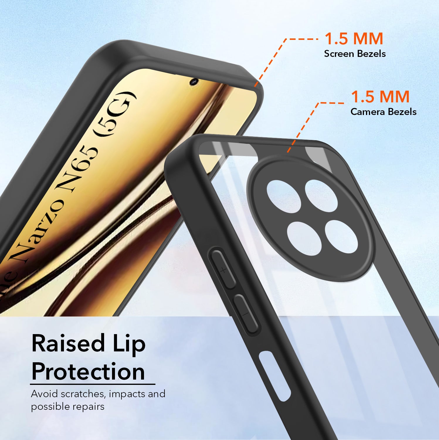 For Realme Narzo N65 5G Combo with Back Cover and 9H Tempered Glass (Lifetime Anti-Yellow | Crystal Clear Shockproof | Oleophobic Coating Screen Glass)