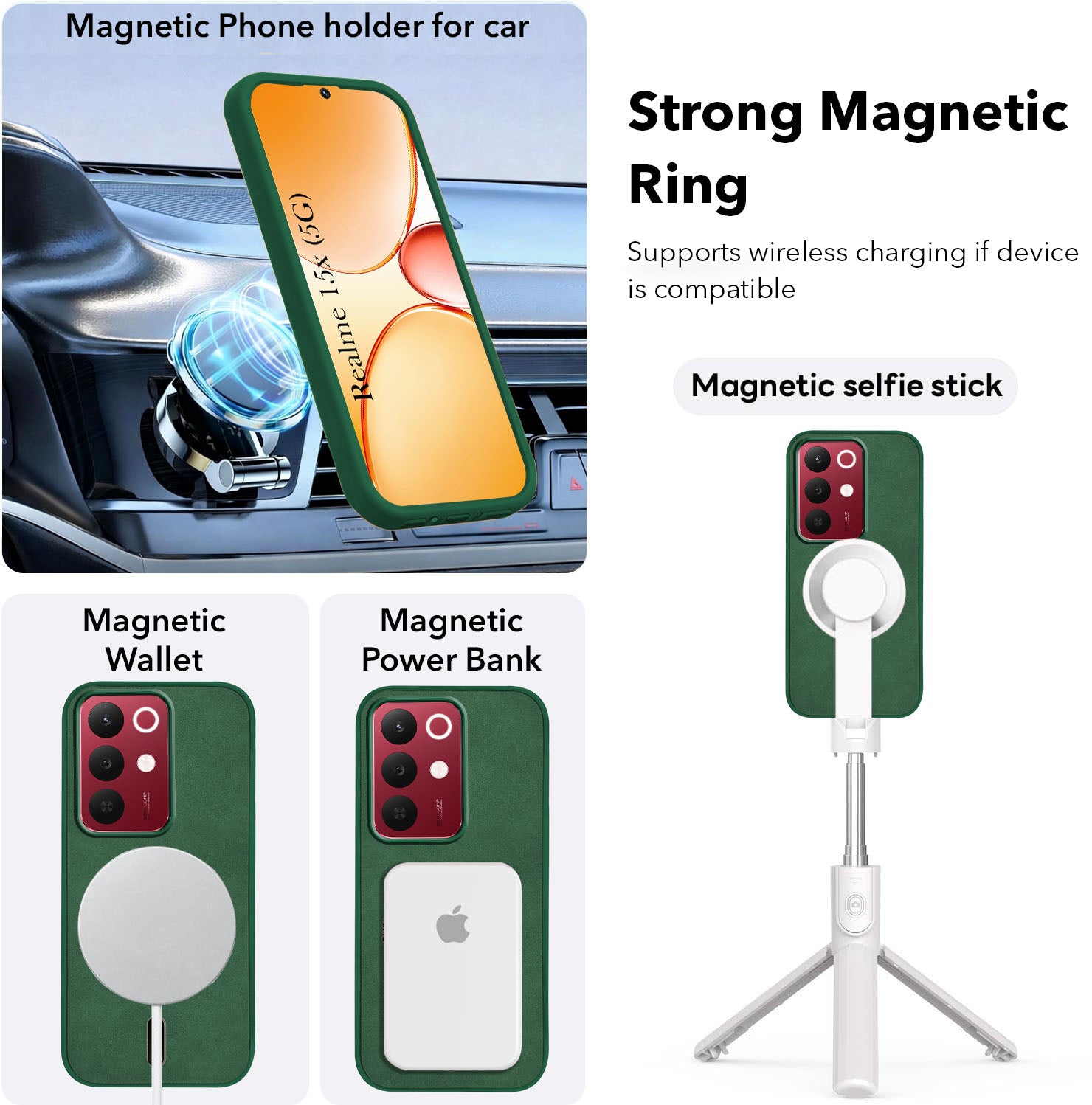 For Realme 15X Back Cover Case Leather Finish (MagSafe Compatible Wireless Charging | Soft Touch | Camera Bump Protection)