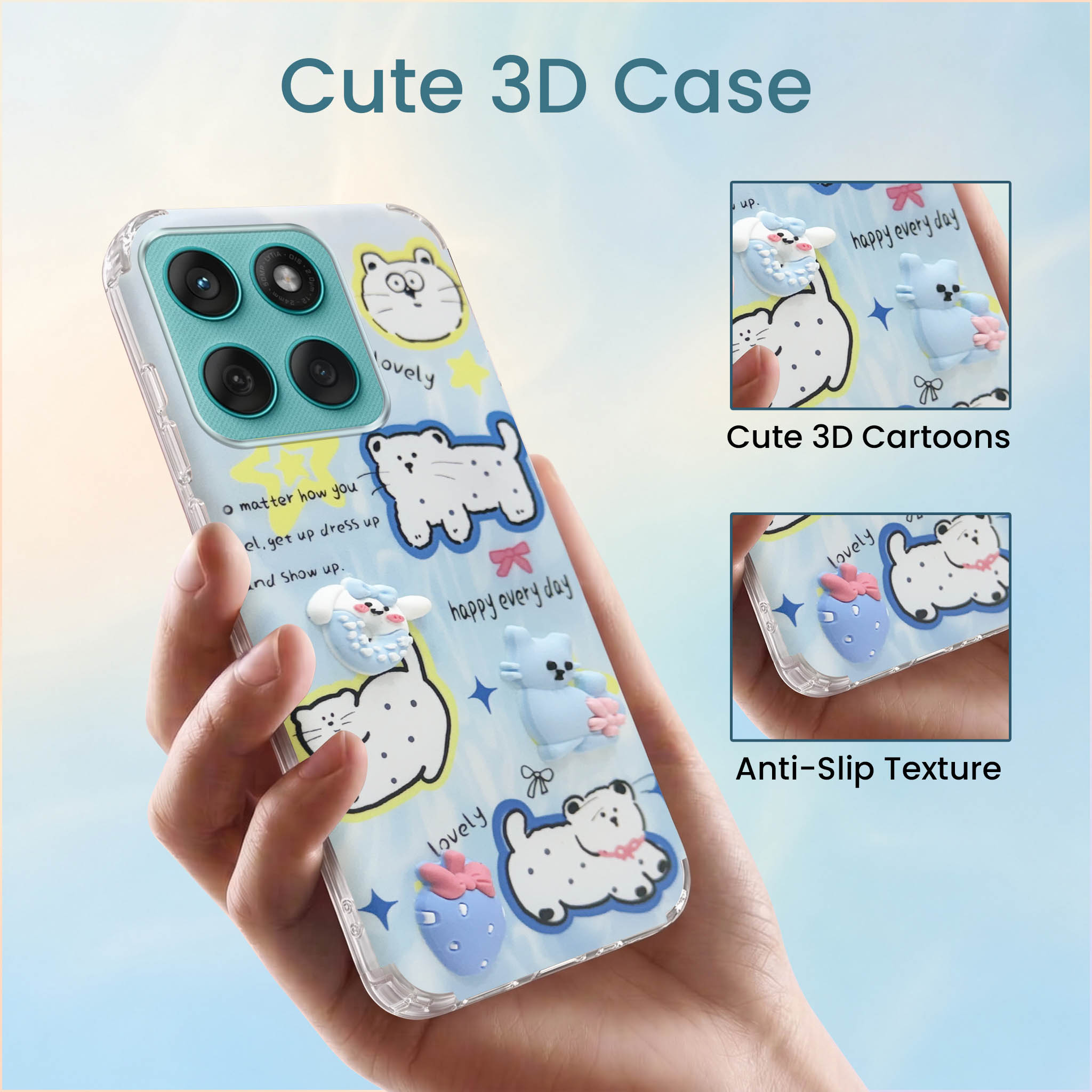 For Motorola Moto Edge 60 Fusion Back Cover Case (3D Cute Cartoons | Hard Back Side Soft | Matte Premium Finish | HD Printing)