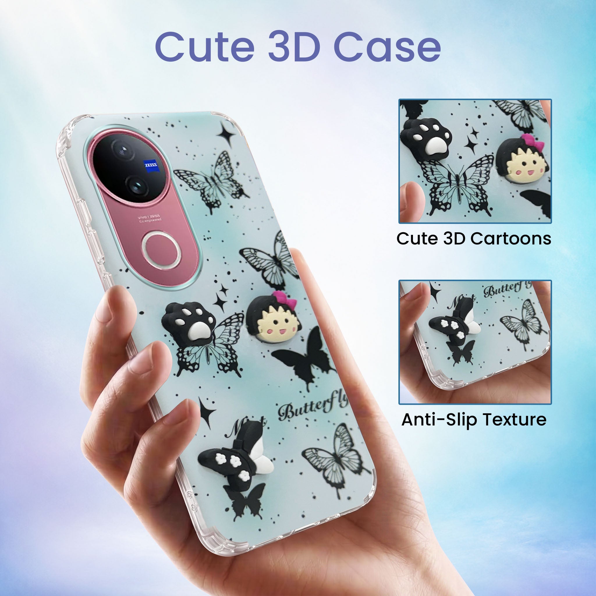 For Vivo V50 | Vivo V50e Back Cover Case (3D Cute Cartoons | Hard Back Side Soft | Matte Premium Finish | HD Printing)