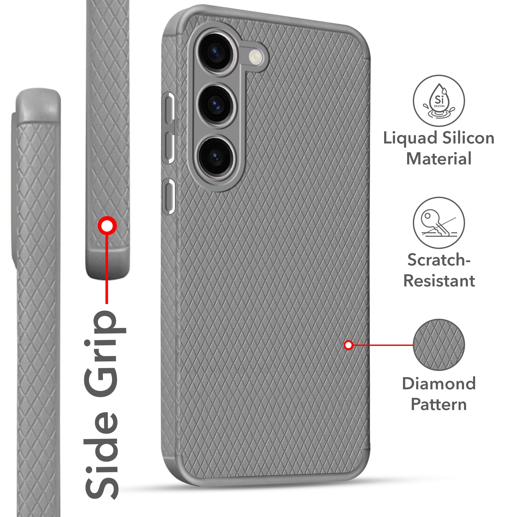 For Samsung Galaxy S23 5G Back Cover Case (Liquid Silicone | Side Grip | Camera Protection)