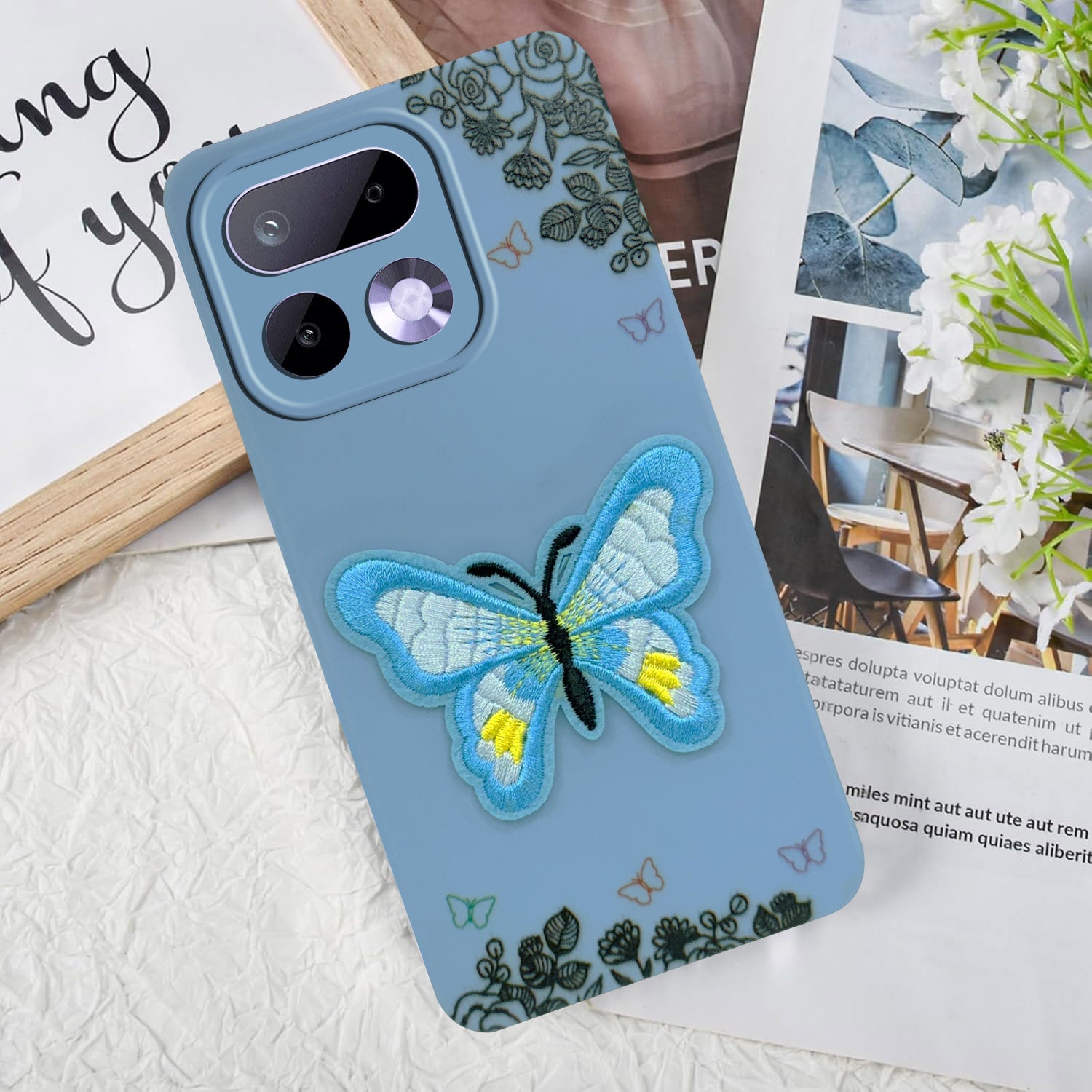 For Realme 16 Pro Back Cover Case (Soft Butterfly Embroidery | Women Teen Girls | Camera Protection| Matte Silicone)