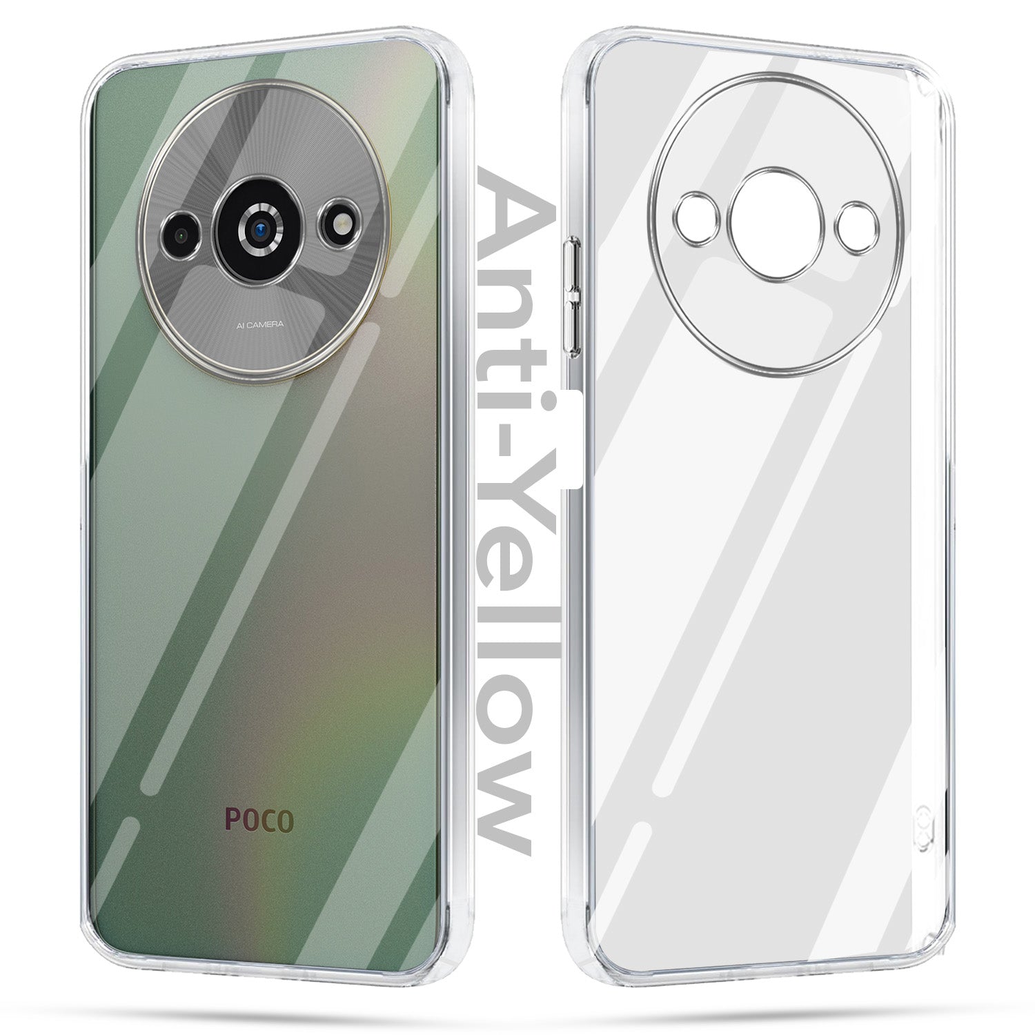 For Xiaomi Poco C61 Combo with Back Cover and 9H Tempered Glass (Lifetime Anti-Yellow | Sleek Hard Crystal | Oleophobic Coating Screen Glass)