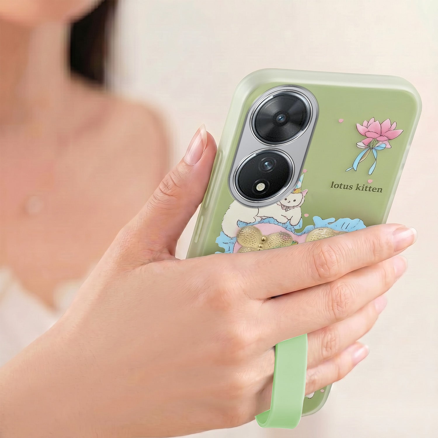 For Vivo T2 Back Cover Case (3D Cute Heart Strap Holder | Camera Protection | Designer Girls Print)