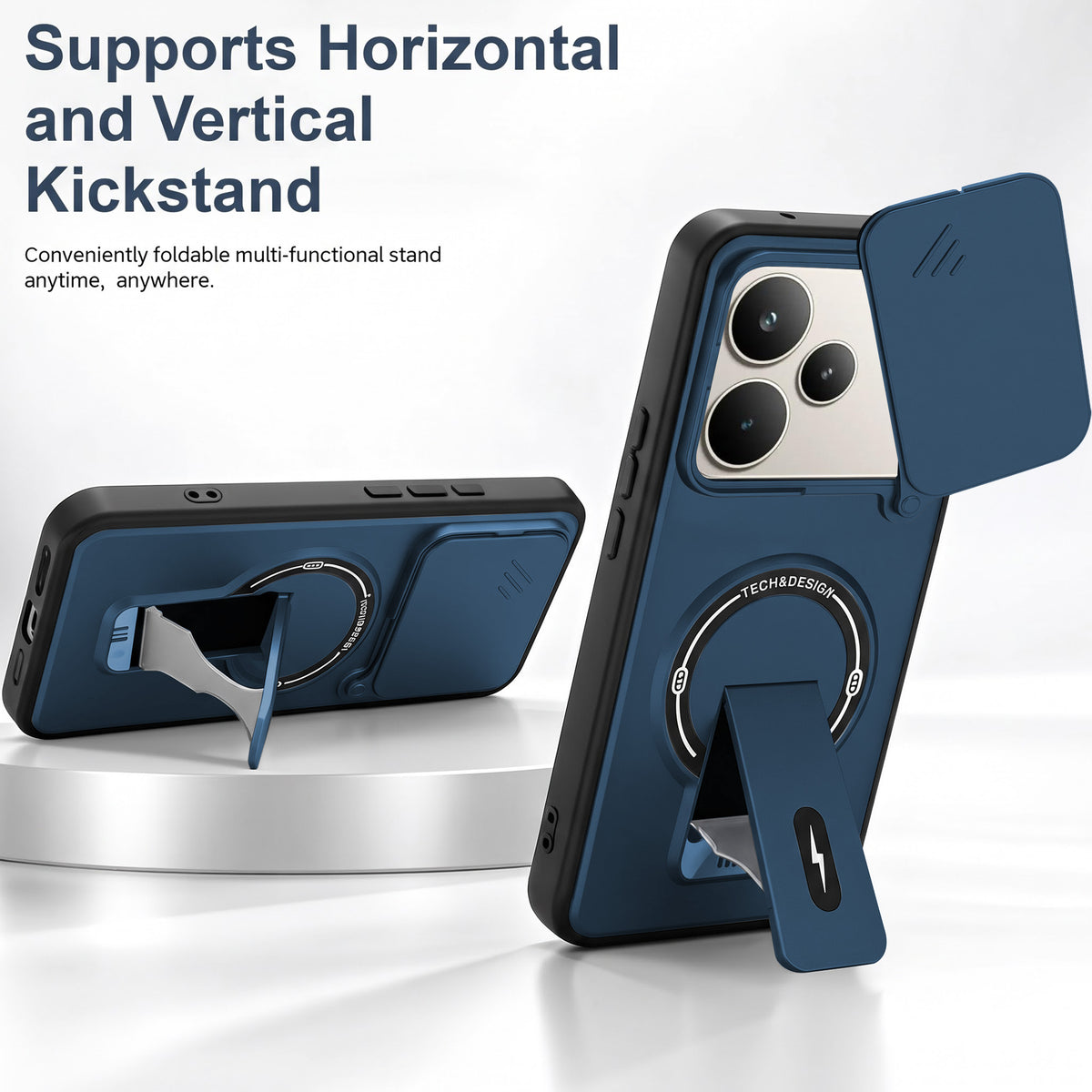 For Realme P4 Pro Back Case Cover Metallic (Hybrid Armor Kickstand | Sliding Shutter Camera Protection | MagSafe Compatible)
