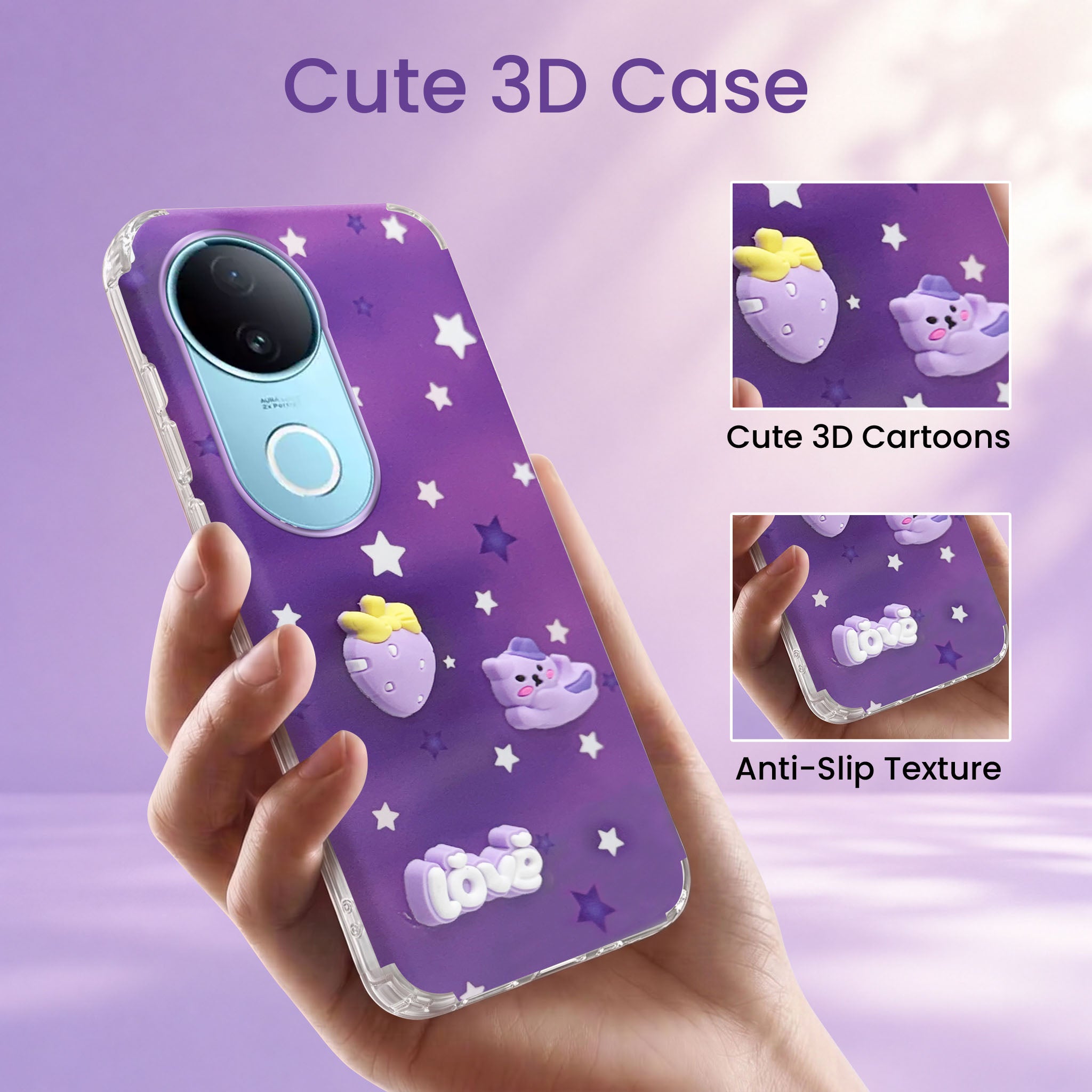 For Vivo iQOO Z10R Back Cover Case (3D Cute Cartoons | Hard Back Side Soft | Matte Premium Finish | HD Printing)