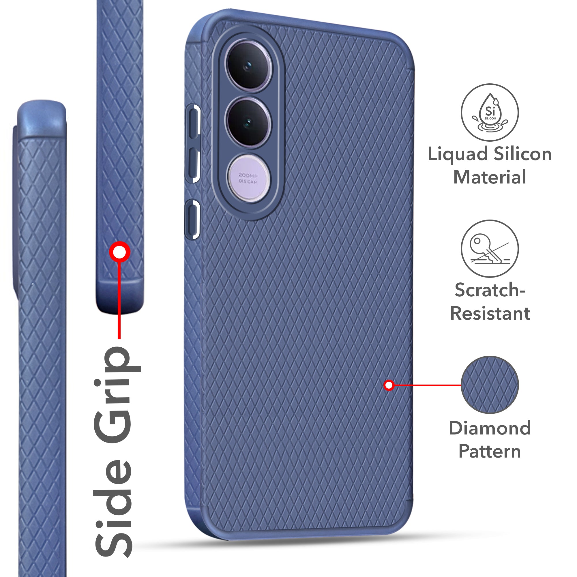 For Vivo V70 FE 5G Back Cover Case Liquid Silicone (Camera Protection | Side Grip Texture | Soft and Flexible)