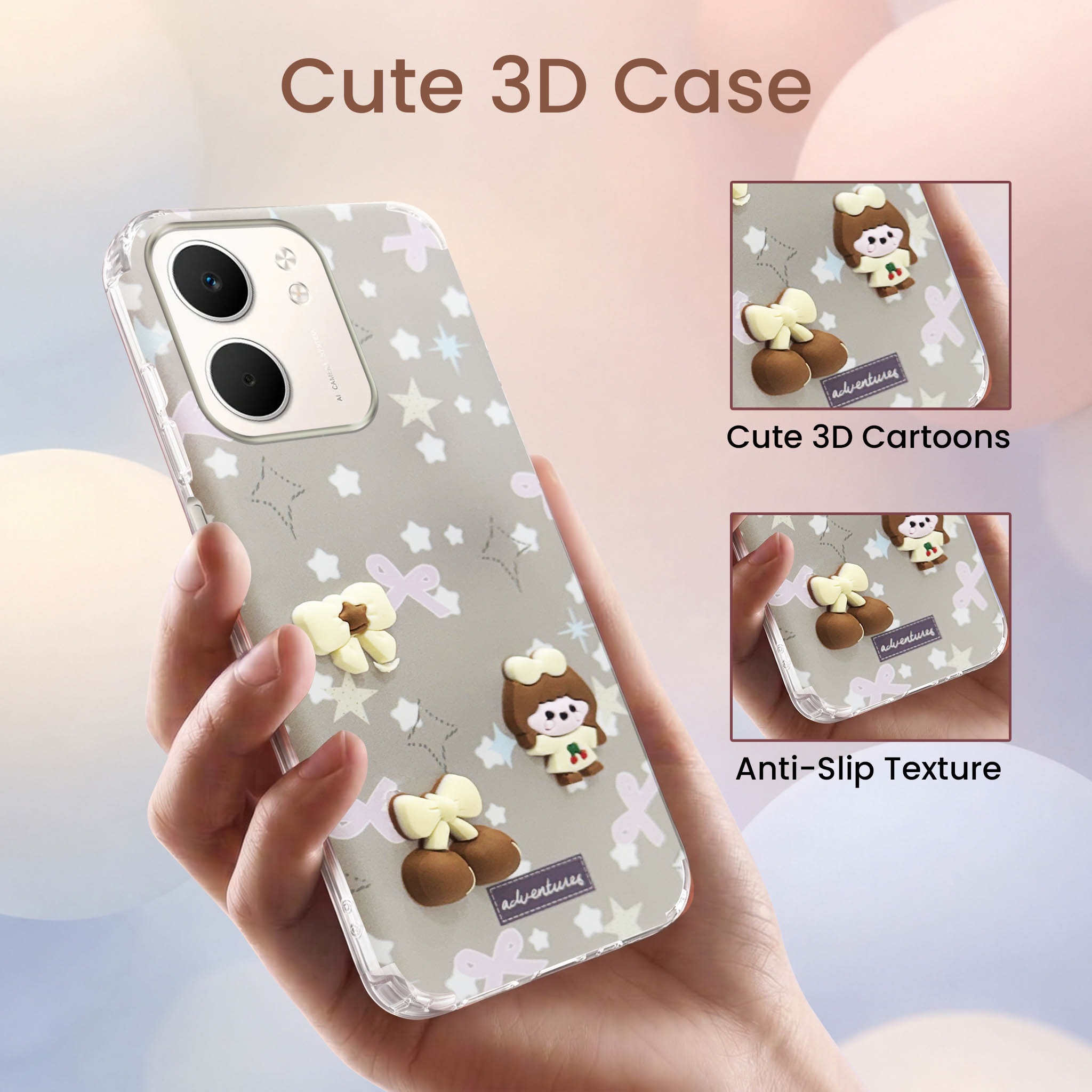 For Oppo A5X Back Cover Case (3D Cute Cartoons | Hard Back Side Soft | Matte Premium Finish | HD Printing)