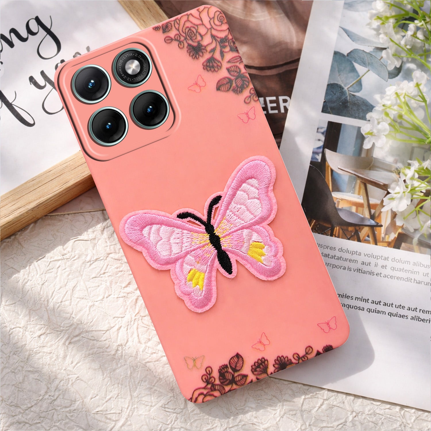 For Motorola Moto Edge 70 Fusion Back Cover Case (Soft Butterfly Embroidery | Women Teen Girls | Camera Protection| Matte Silicone)