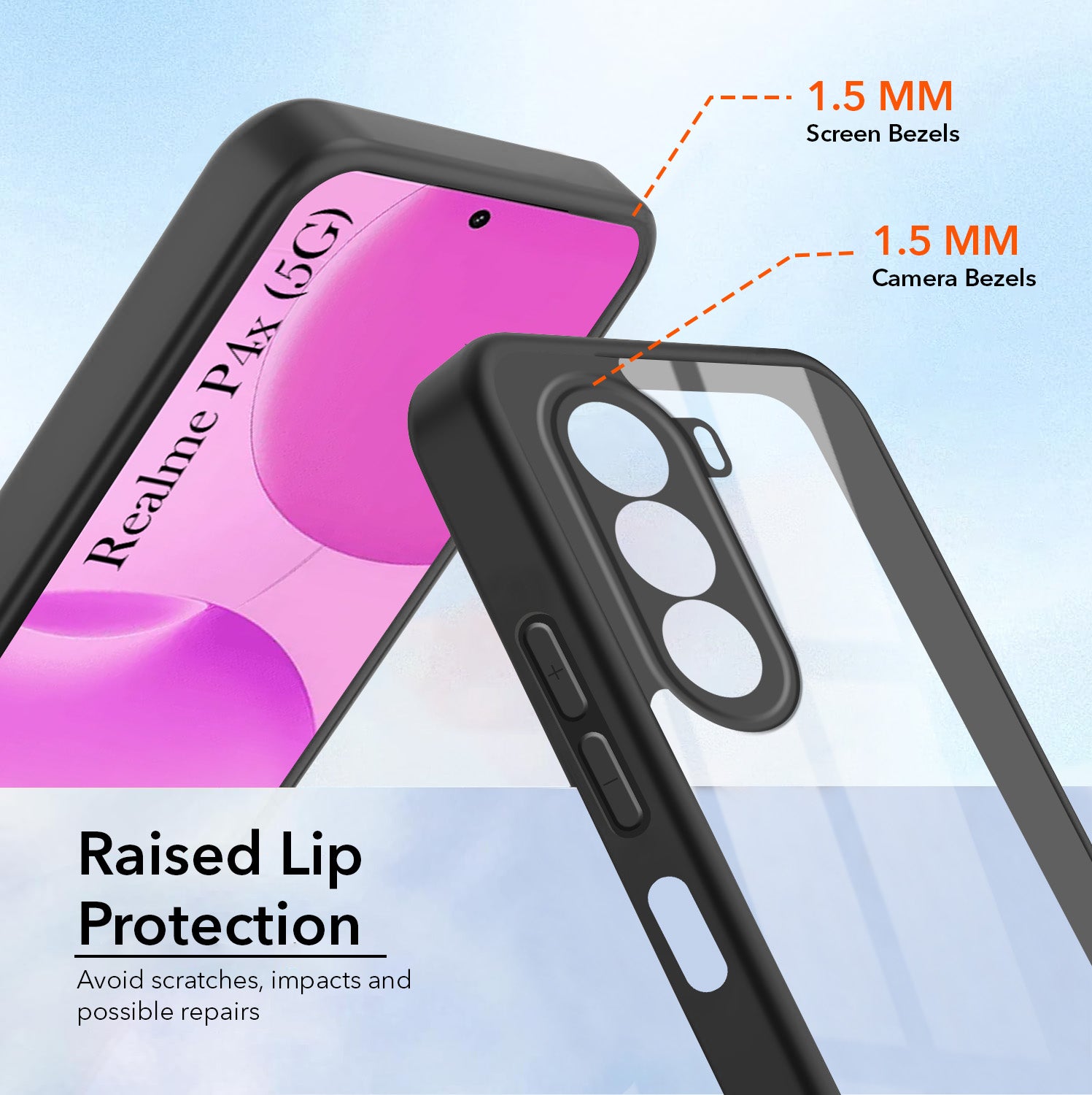 For Realme P4x Combo with Back Cover and 9H Tempered Glass (Lifetime Anti-Yellow | Crystal Clear Shockproof | Oleophobic Coating Screen Glass)
