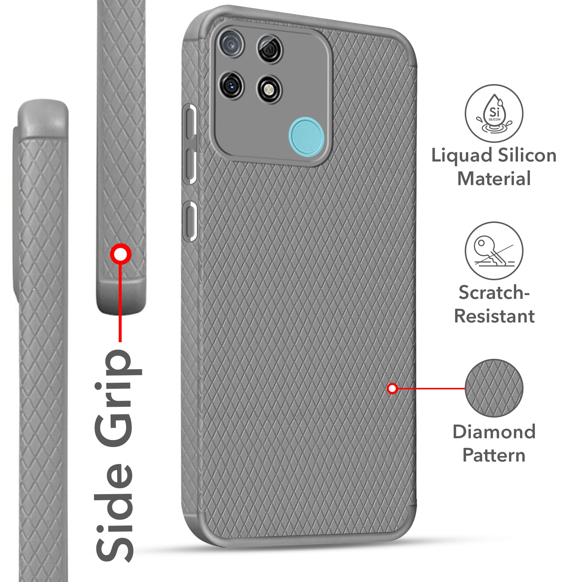 For Realme Narzo 30A Back Cover Case Liquid Silicone (Camera Protection | Side Grip Texture | Soft and Flexible)