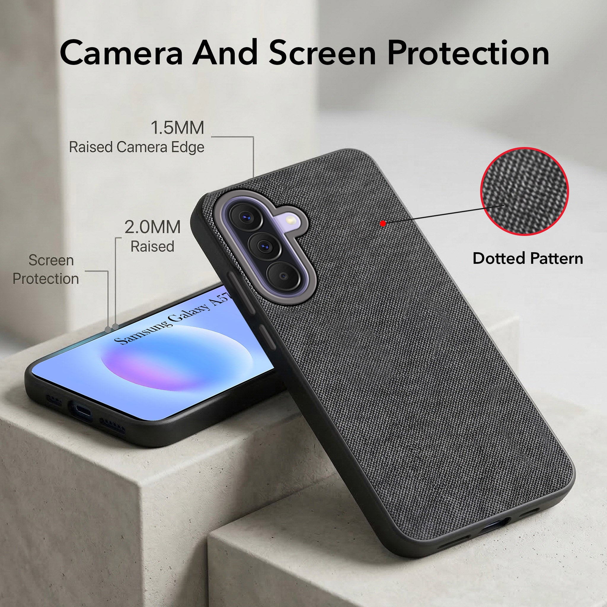 For Samsung Galaxy A57 5G Combo (Textured Grip Design | Micro-Fiber Cloth Inside | Oleophobic Coating Screen Glass)
