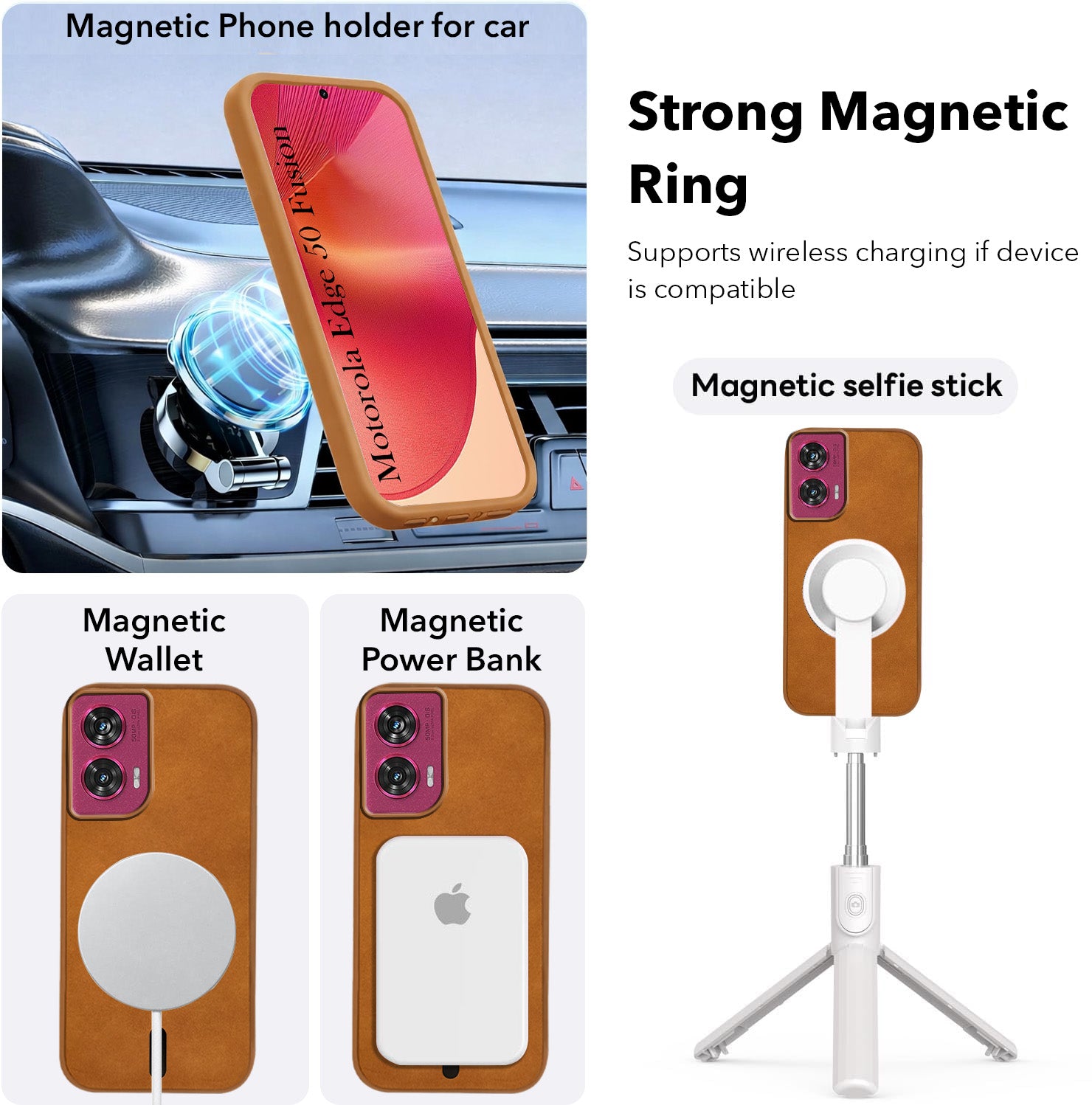 For Motorola Moto Edge 50 Fusion Back Cover Case Leather Finish (MagSafe Compatible Wireless Charging | Soft Touch | Camera Bump Protection)