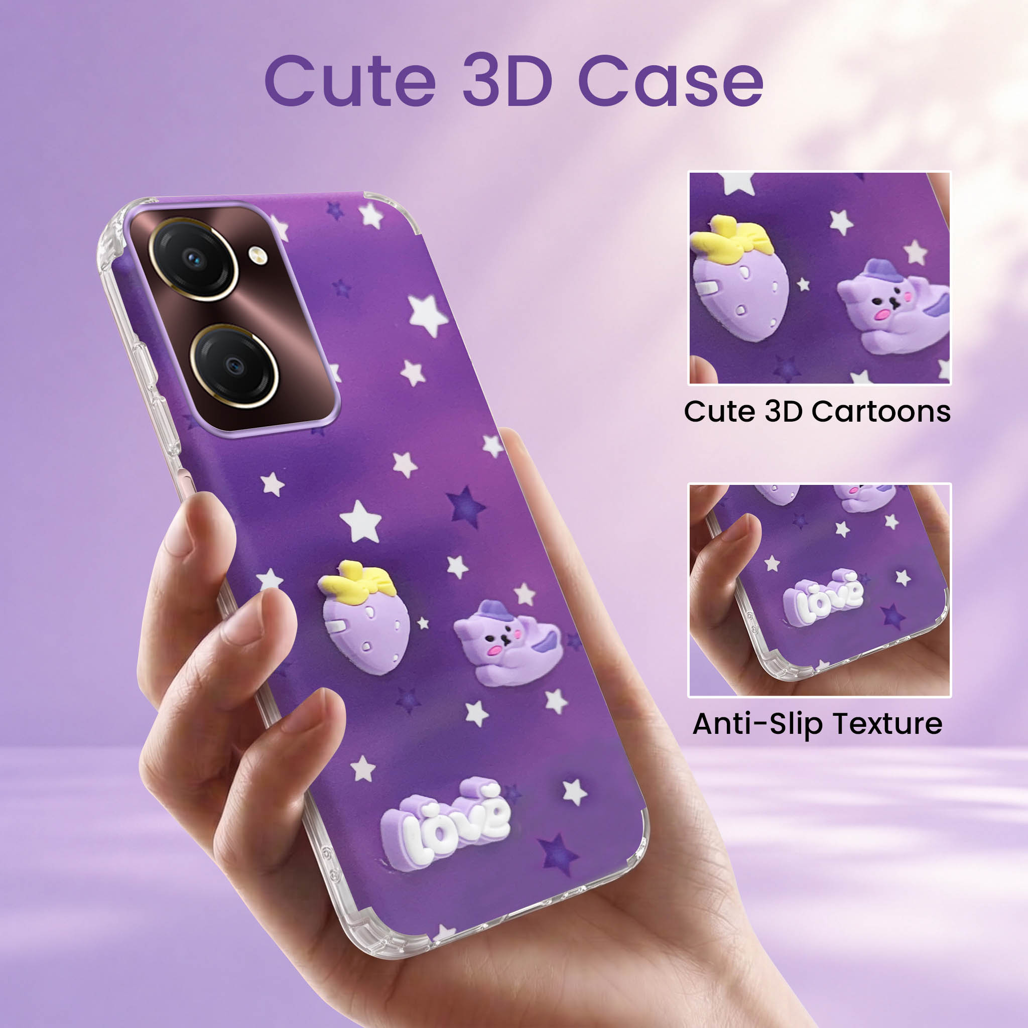 For Vivo iQOO Z9 Lite 5G Back Cover Case (3D Cute Cartoons | Hard Back Side Soft | Matte Premium Finish | HD Printing)