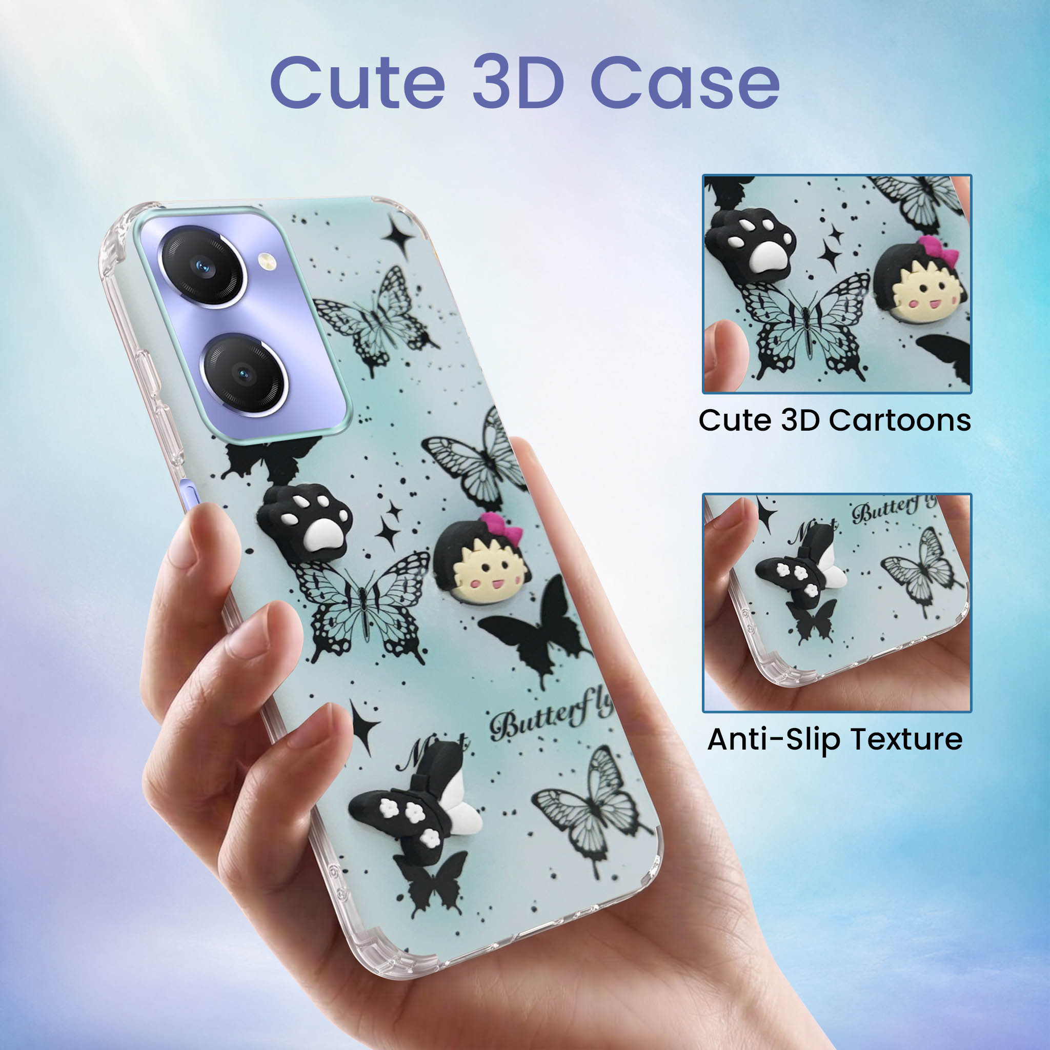 For Vivo Y28s 5G | Vivo T3 Lite 5G Back Cover Case (3D Cute Cartoons | Hard Back Side Soft | Matte Premium Finish | HD Printing)