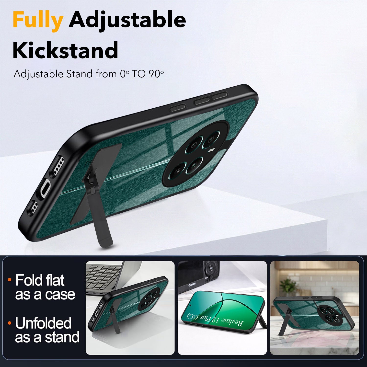 For Realme 12 Plus Back Cover Case (Built-in Stand | Lifetime Anti Yellow | Kickstand Shockproof | Camera Protection | MagSafe Compatible)
