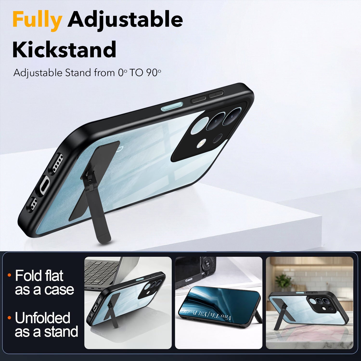 For Vivo T4x | Vivo Y31 Pro Back Cover Case (Built-in Stand | Lifetime Anti Yellow | Kickstand Shockproof | Camera Protection | MagSafe Compatible)