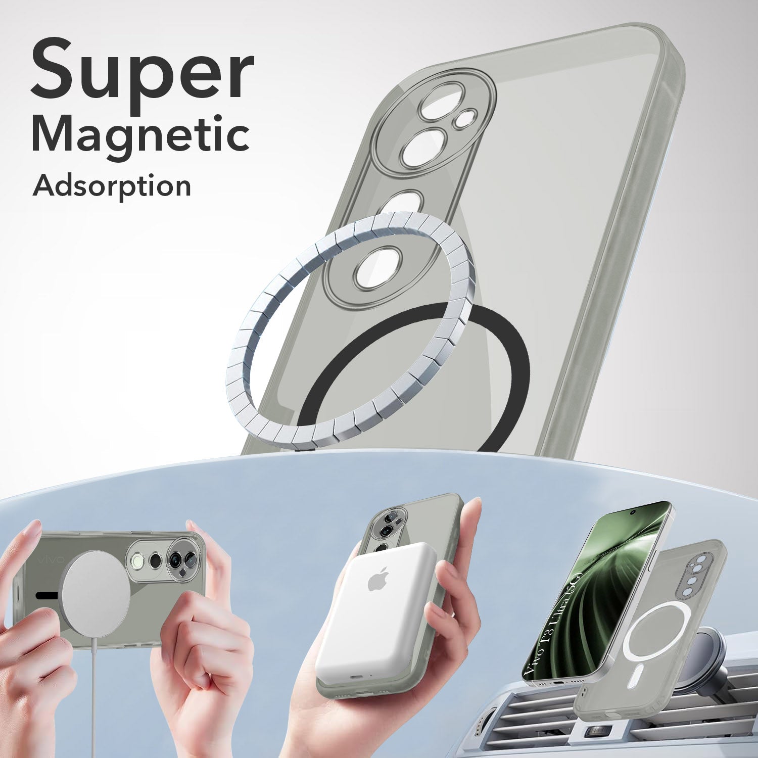 For Vivo T3 Ultra Back Cover Case Lifetime Anti-Yellow MagSafe Compatible Clear (Sleek Hard Crystal | Shockproof and Camera Protection)