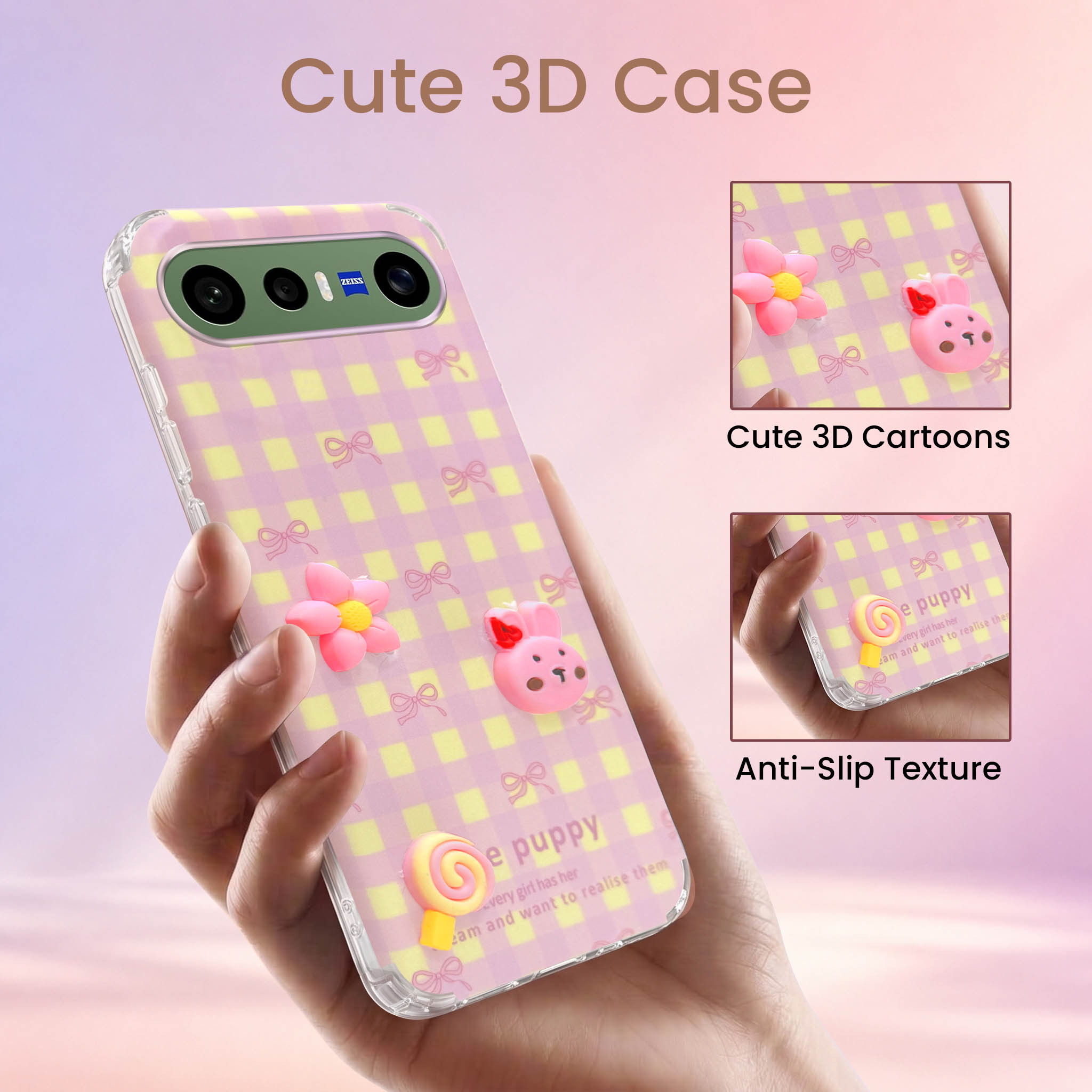 For Vivo X300 FE Back Cover Case (3D Cute Cartoons | Hard Back Side Soft | Matte Premium Finish | HD Printing)