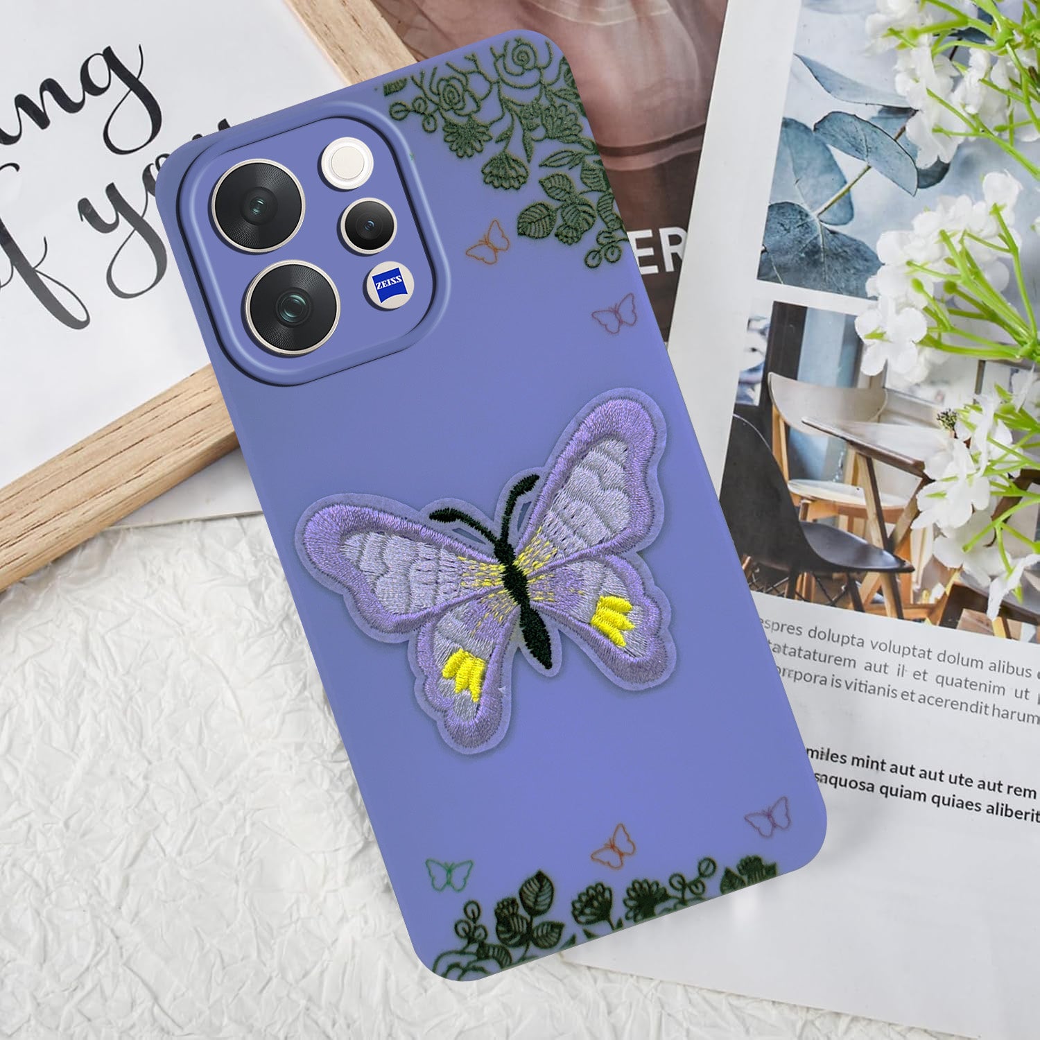 For Vivo V70 | Vivo V70 Elite 5G Back Cover Case (Soft Butterfly Embroidery | Women Teen Girls | Camera Protection| Matte Silicone)