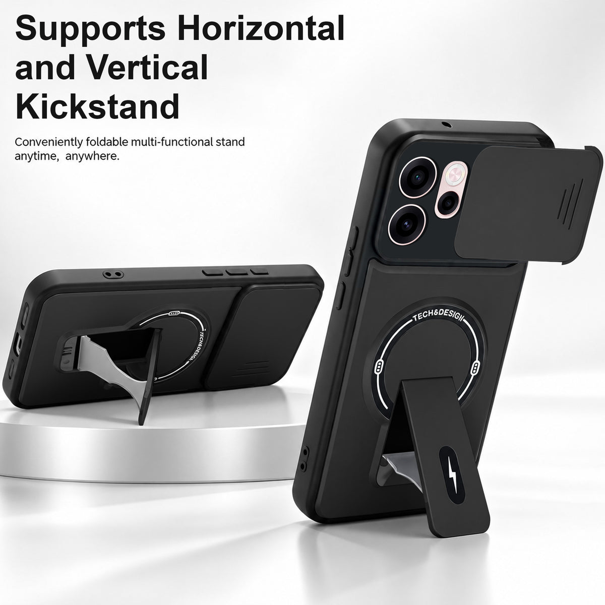For Oppo Reno 15c Back Case Cover Metallic (Hybrid Armor Kickstand | Sliding Shutter Camera Protection | MagSafe Compatible)