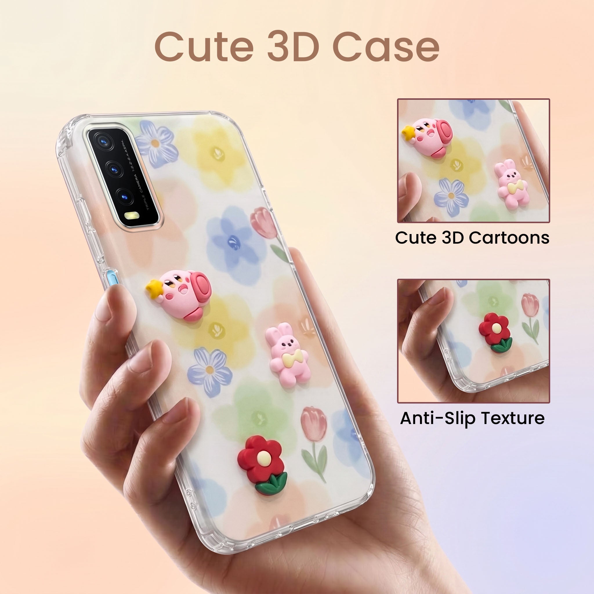 For Vivo Y20A | Y20T | Y20G Back Cover Case (3D Cute Cartoons | Hard Back Side Soft | Matte Premium Finish | HD Printing)