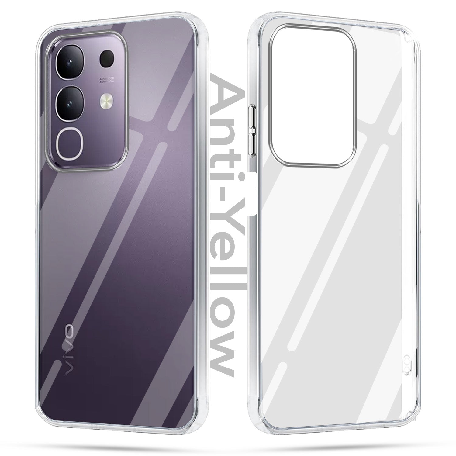 For  Vivo T4x | Vivo Y31 Pro Combo with Back Cover and 9H Tempered Glass (Lifetime Anti-Yellow | Sleek Hard Crystal | Oleophobic Coating Screen Glass)
