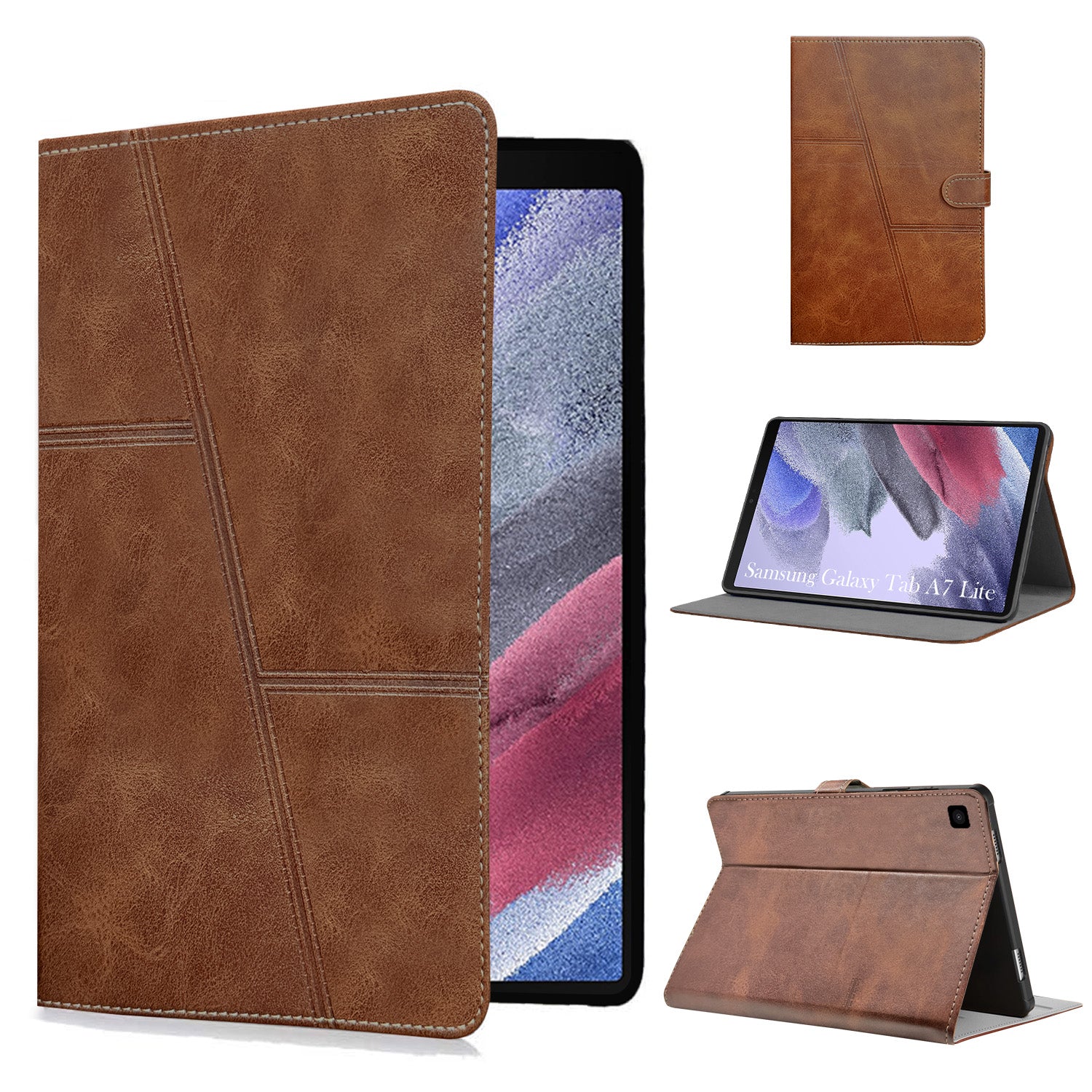For Samsung Galaxy Tab A7 Lite 8.7 Inch SM-T225/T220/T225N/T227U Flip Cover Folio Case (PU Leather | Multi-Angle Smart Stand | Card Storage Slots | Silicone Back Pouch)
