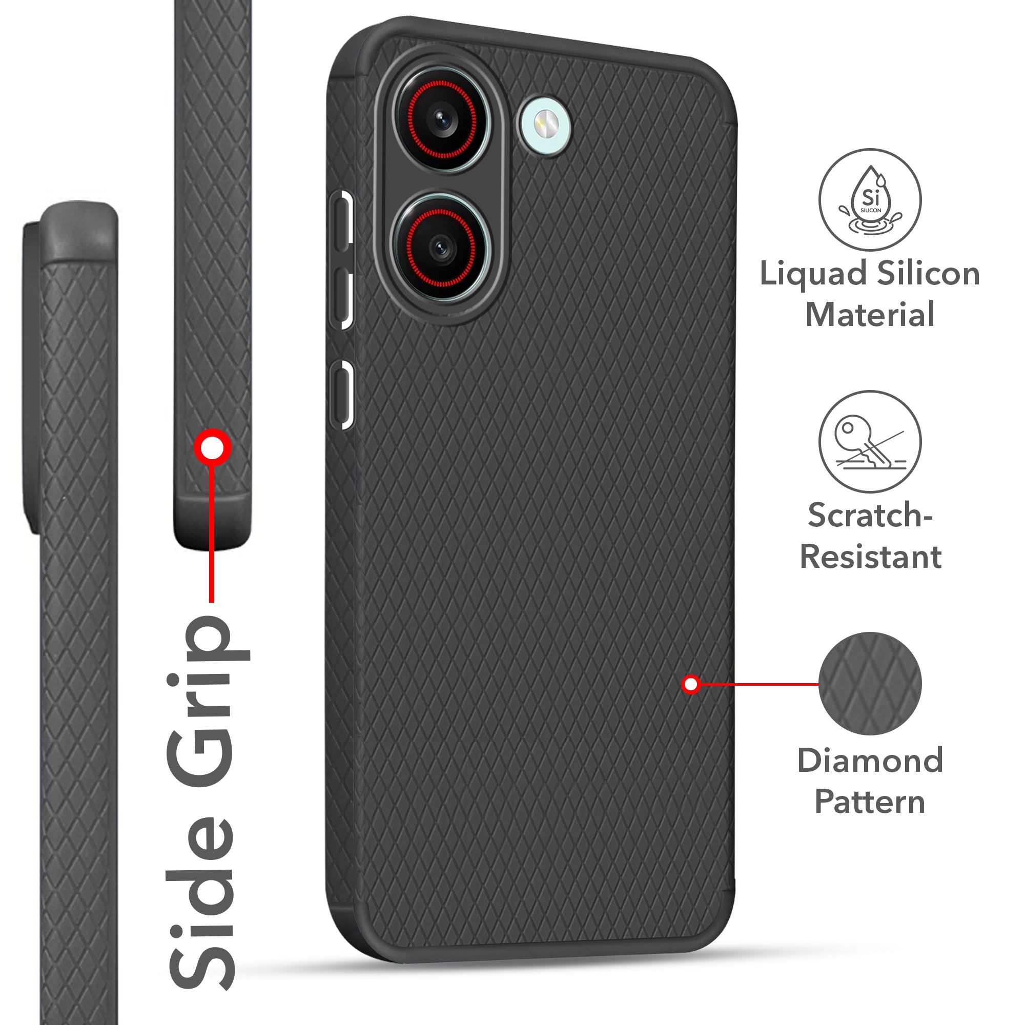 For Redmi Turbo 5 Back Cover Case Liquid Silicone (Camera Protection | Side Grip Texture | Soft and Flexible)