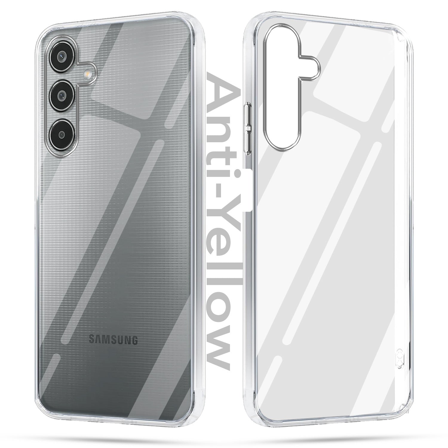 For Samsung Galaxy M35 5G Combo with Back Cover and 9H Tempered Glass (Lifetime Anti-Yellow | Sleek Hard Crystal | Oleophobic Coating Screen Glass)