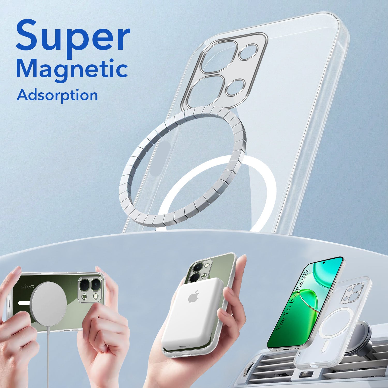 For Vivo Y51 Pro 5G | Vivo T5x Back Cover Case Lifetime Anti-Yellow MagSafe Compatible Clear (Sleek Hard Crystal | Shockproof and Camera Protection)