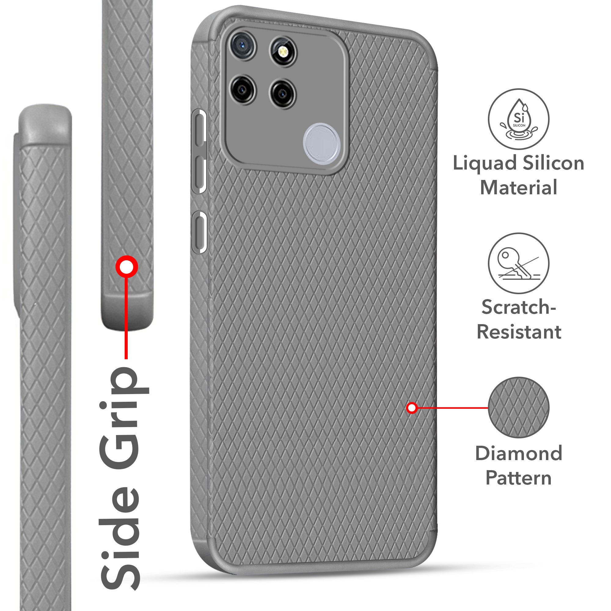 For Realme C12 Back Cover Case Liquid Silicone (Camera Protection | Side Grip Texture | Soft and Flexible)