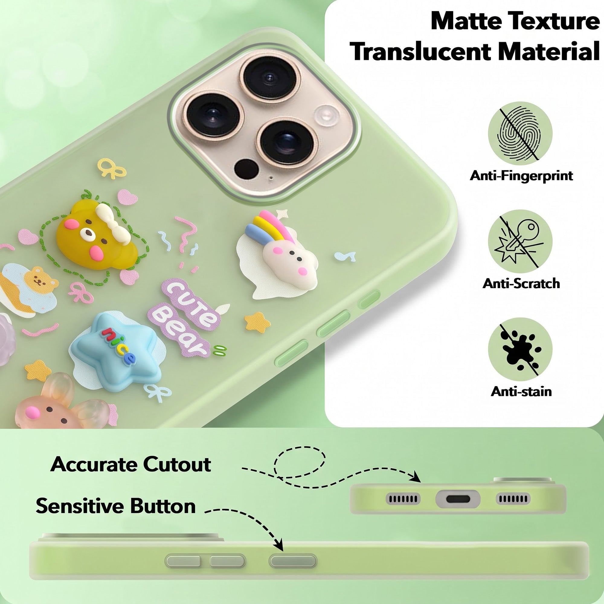 For Apple iPhone 16 Pro Max Back Cover Case (3D Cute Cartoons | Hard Back Side Soft | Matte Premium Finish | HD Printing)