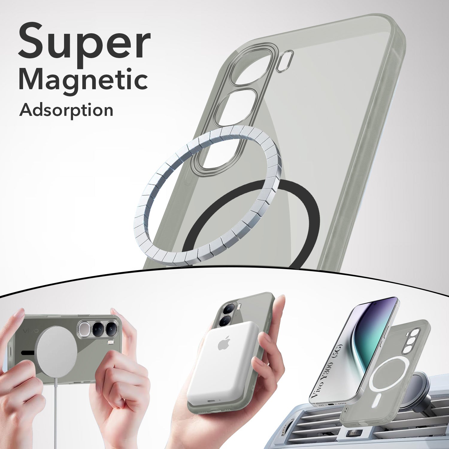 For Vivo Y300 Back Cover Case Lifetime Anti-Yellow MagSafe Compatible Clear (Sleek Hard Crystal | Shockproof and Camera Protection)