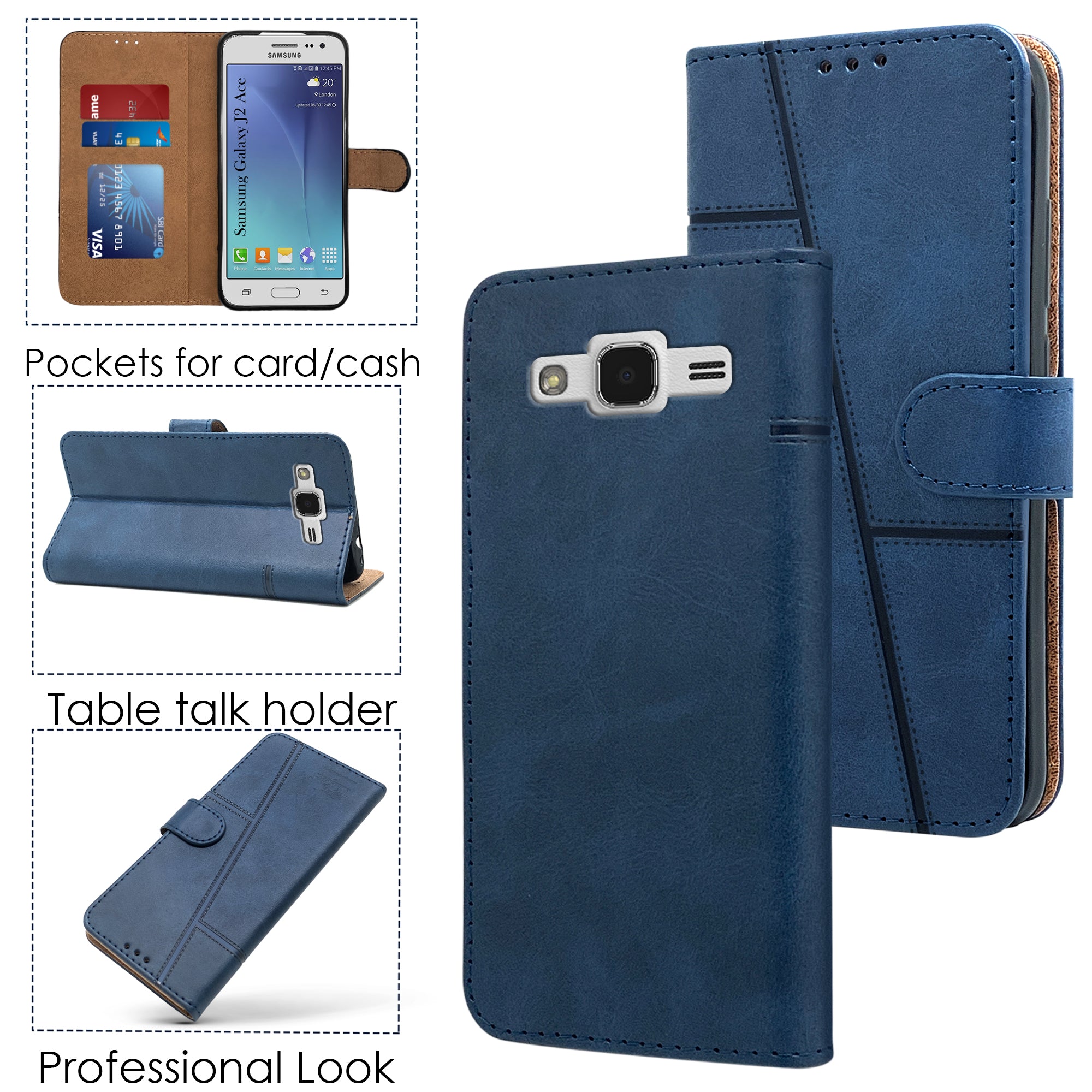 For Samsung Galaxy J2 Ace Flip Cover Case ( Stitched Leather with Magnetic Closure)