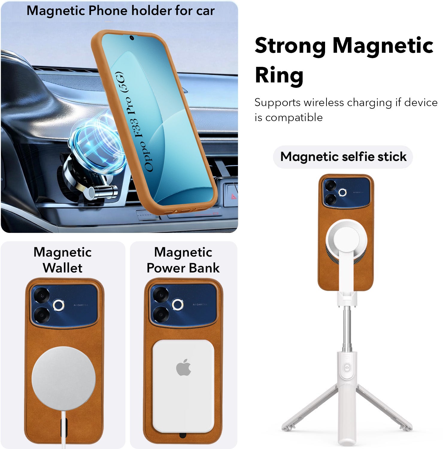 For Oppo F33 Pro 5G Back Cover Case Leather Finish (MagSafe Compatible Wireless Charging | Soft Touch | Camera Bump Protection)