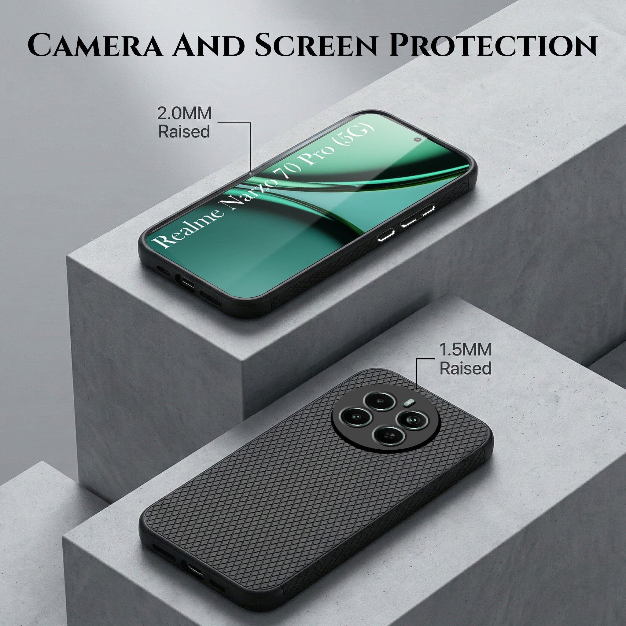 For Realme Narzo 70 Pro Combo with Back Cover and 9H Tempered Glass (Liquid Silicone | Camera Protection | Oleophobic Coating Screen Glass)