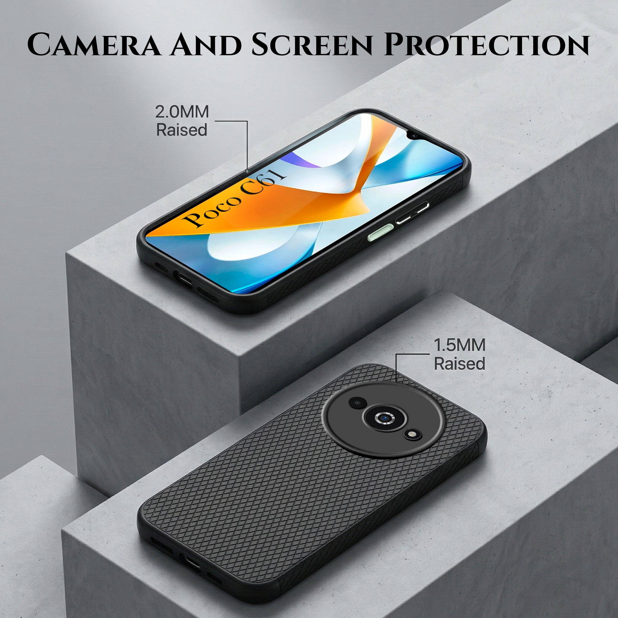 For Xiaomi Poco C61 Combo with Back Cover and 9H Tempered Glass (Liquid Silicone | Camera Protection | Oleophobic Coating Screen Glass)